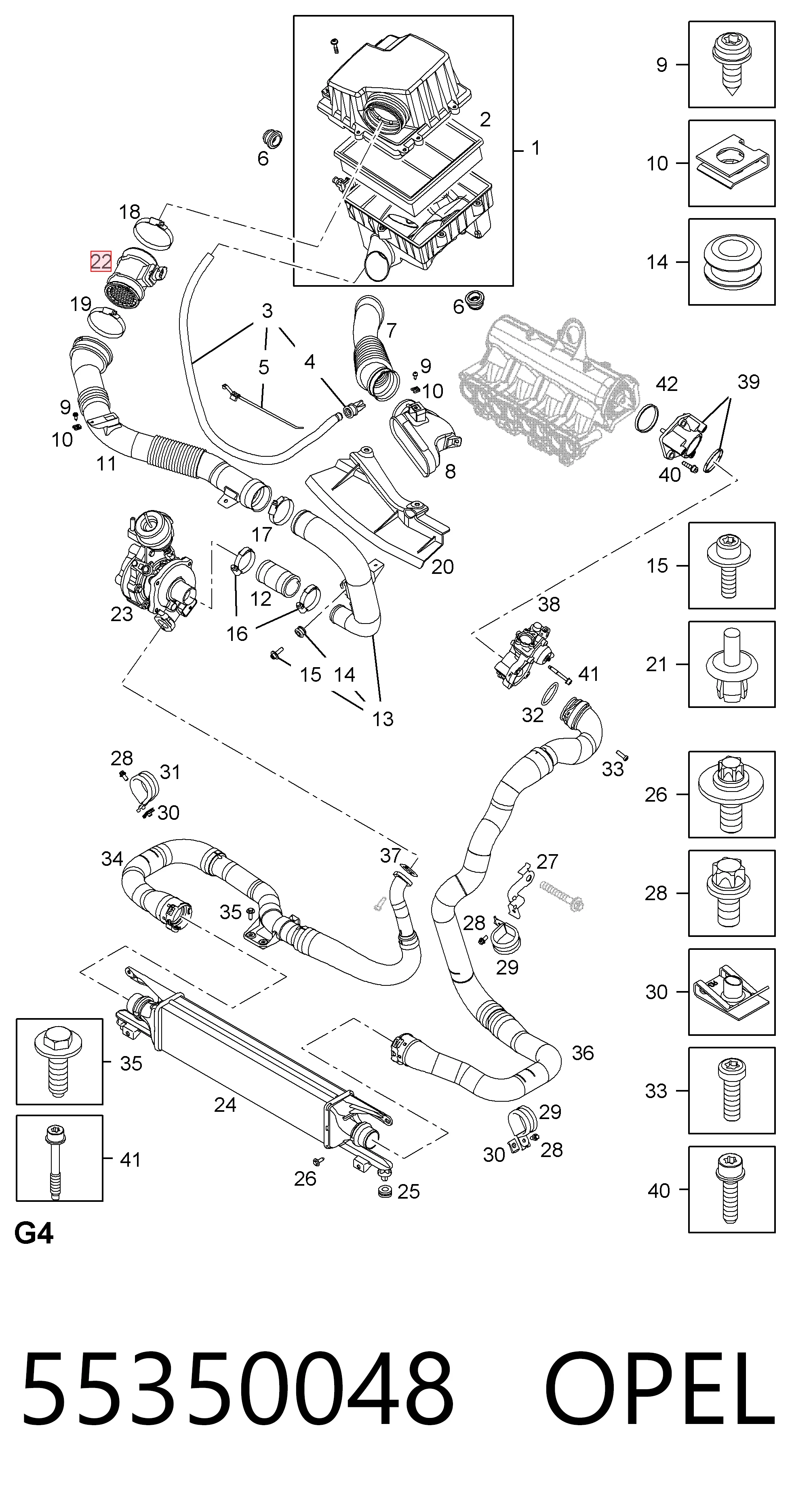 55350048 Opel Sensor de fluxo (consumo) de ar, medidor de consumo M.A.F. - (Mass Airflow)