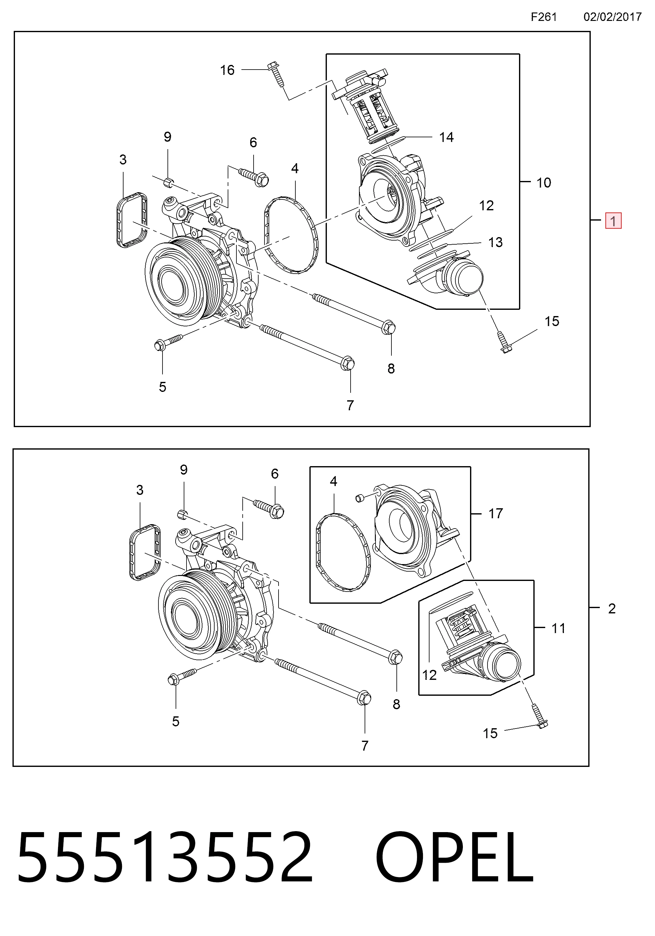 Bomba de água (bomba) de esfriamento 55513552 Peugeot/Citroen