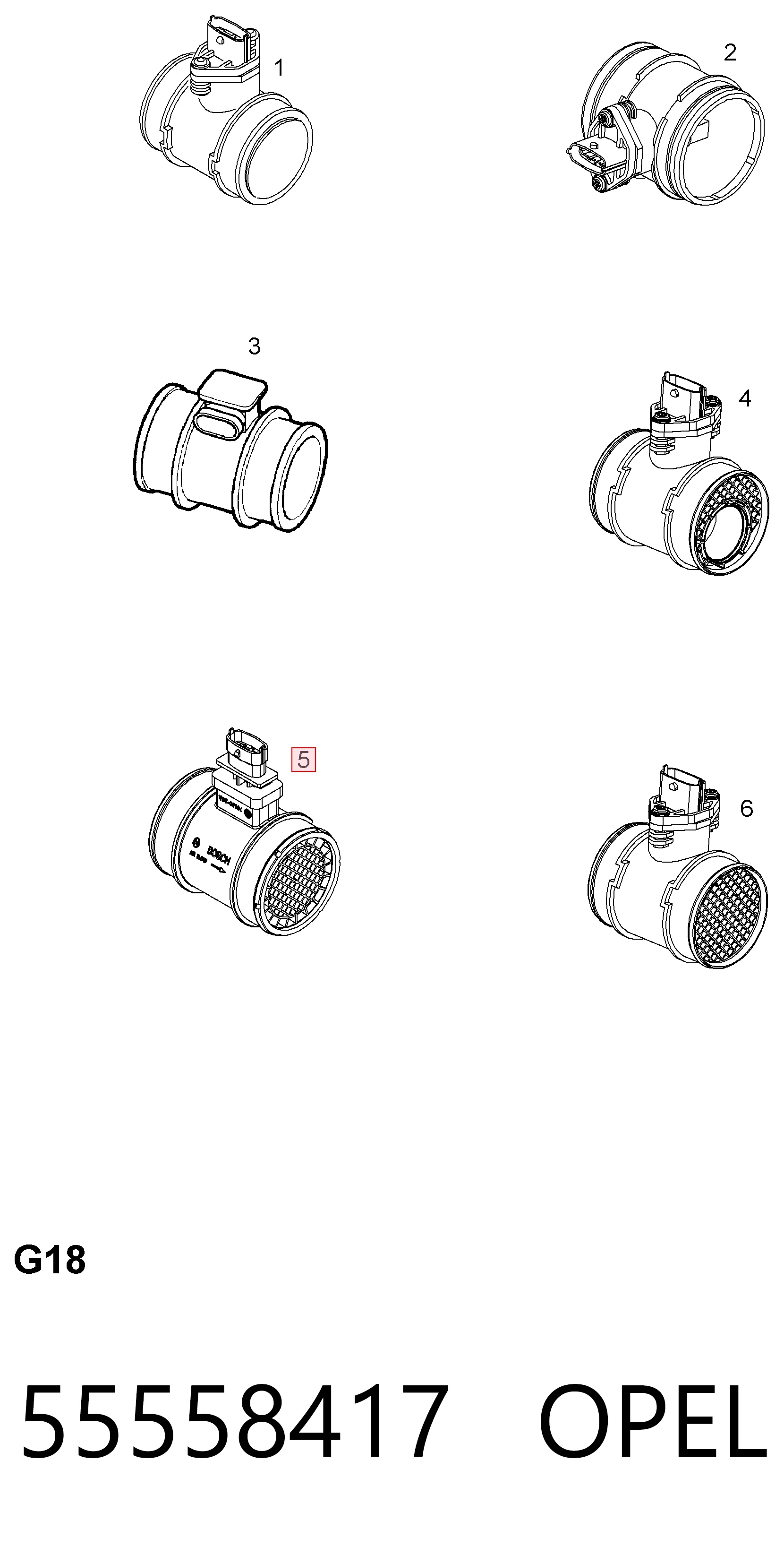 55558417 Opel Sensor de fluxo (consumo) de ar, medidor de consumo M.A.F. - (Mass Airflow)