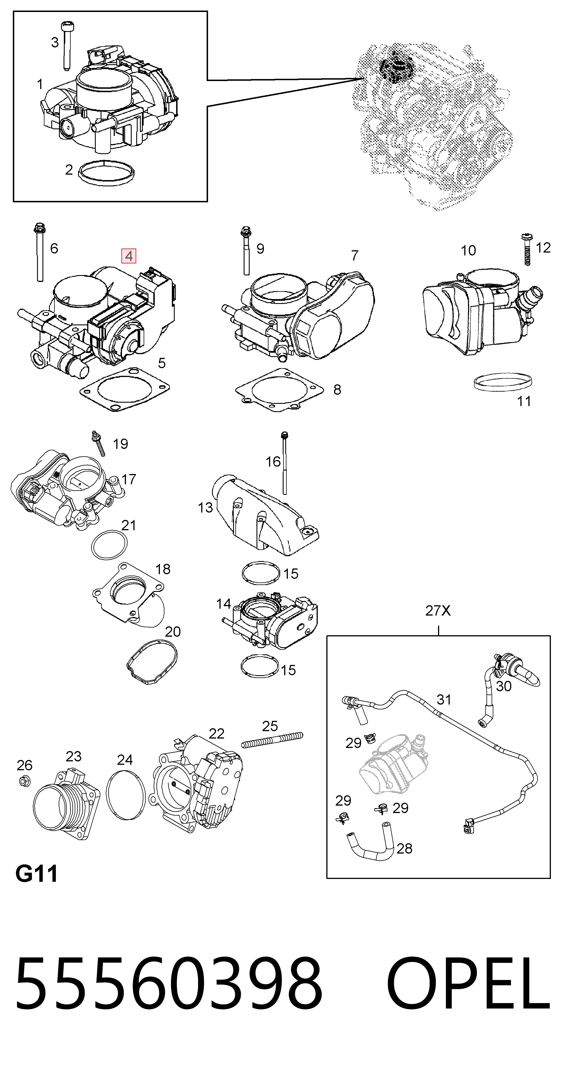 55560398 Opel Válvula de borboleta montada