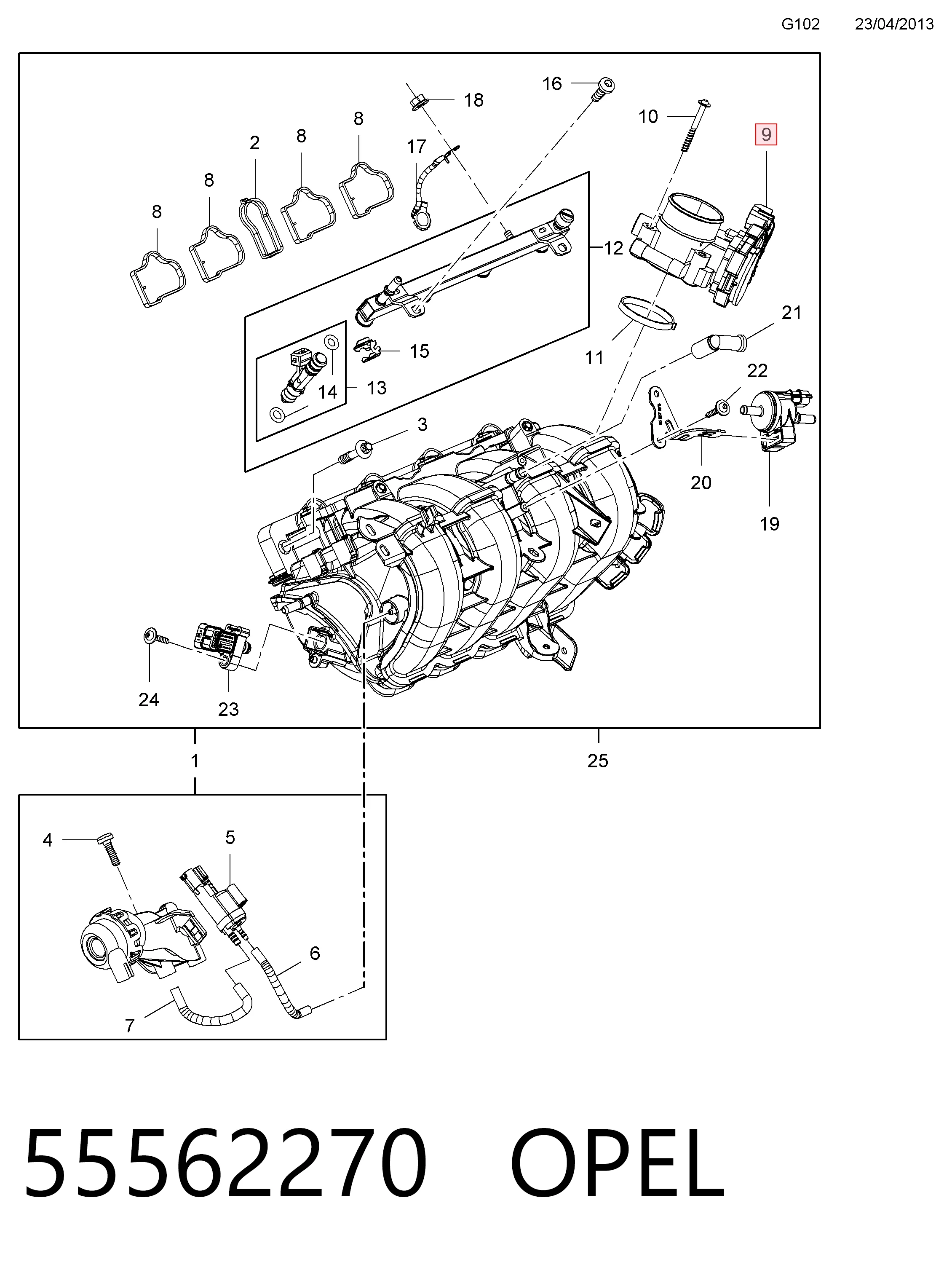 55562270 Opel Válvula de borboleta montada