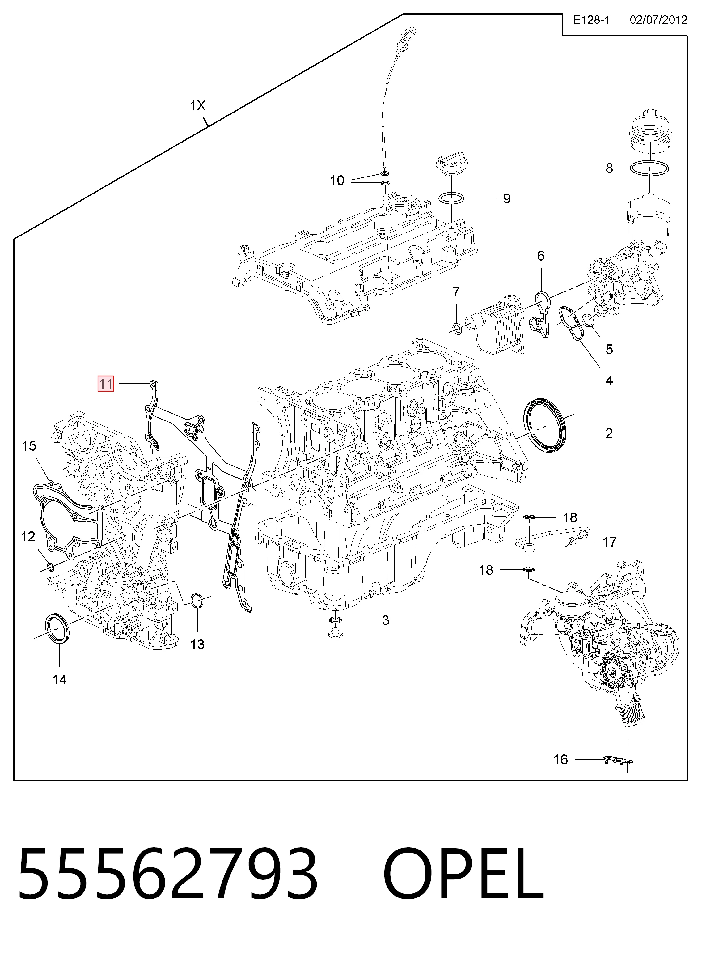 Vedante de tampa dianteira de motor Peugeot/Citroen 55562793