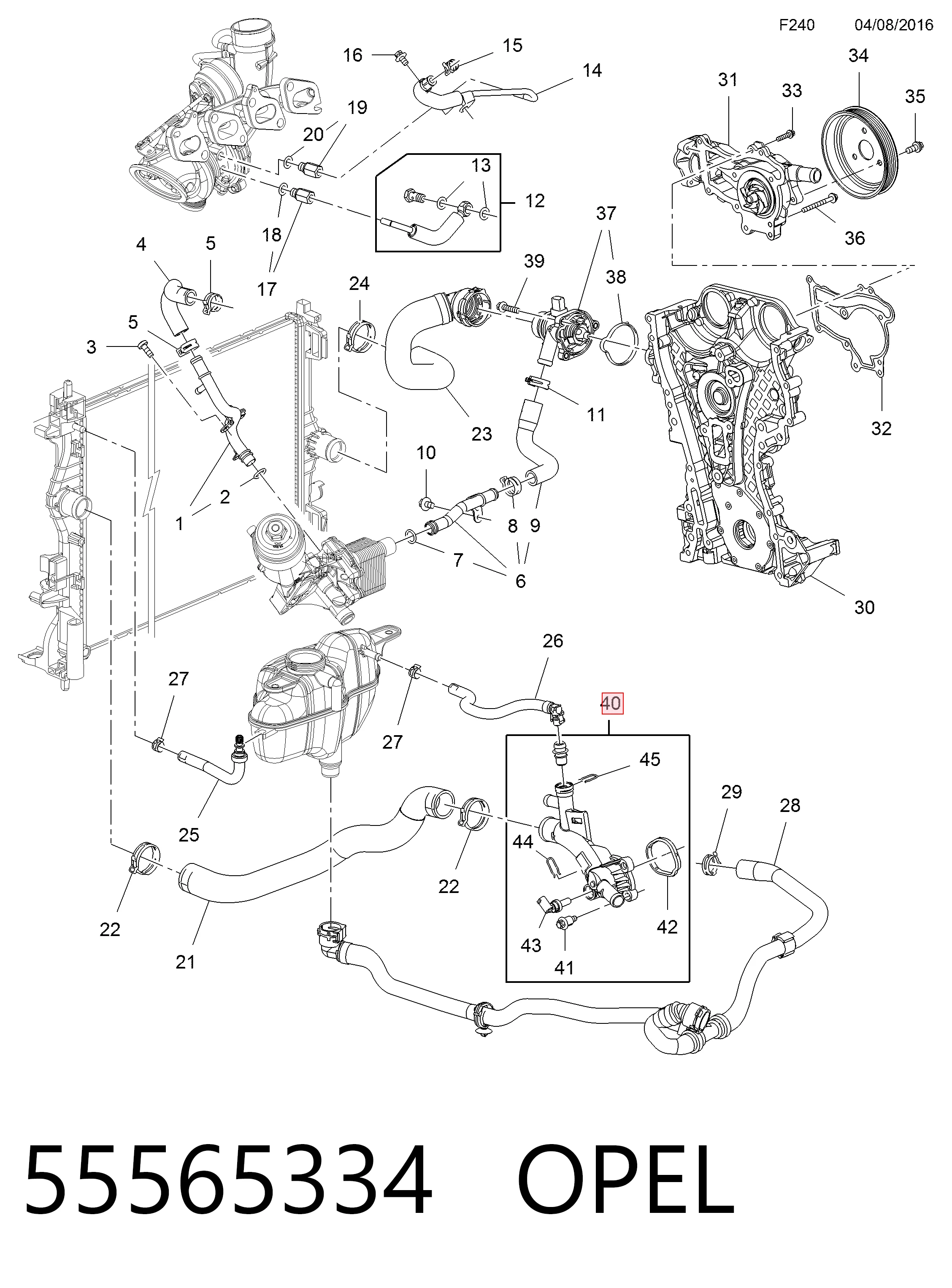 55565334 Opel Flange do sistema de esfriamento (união em T)