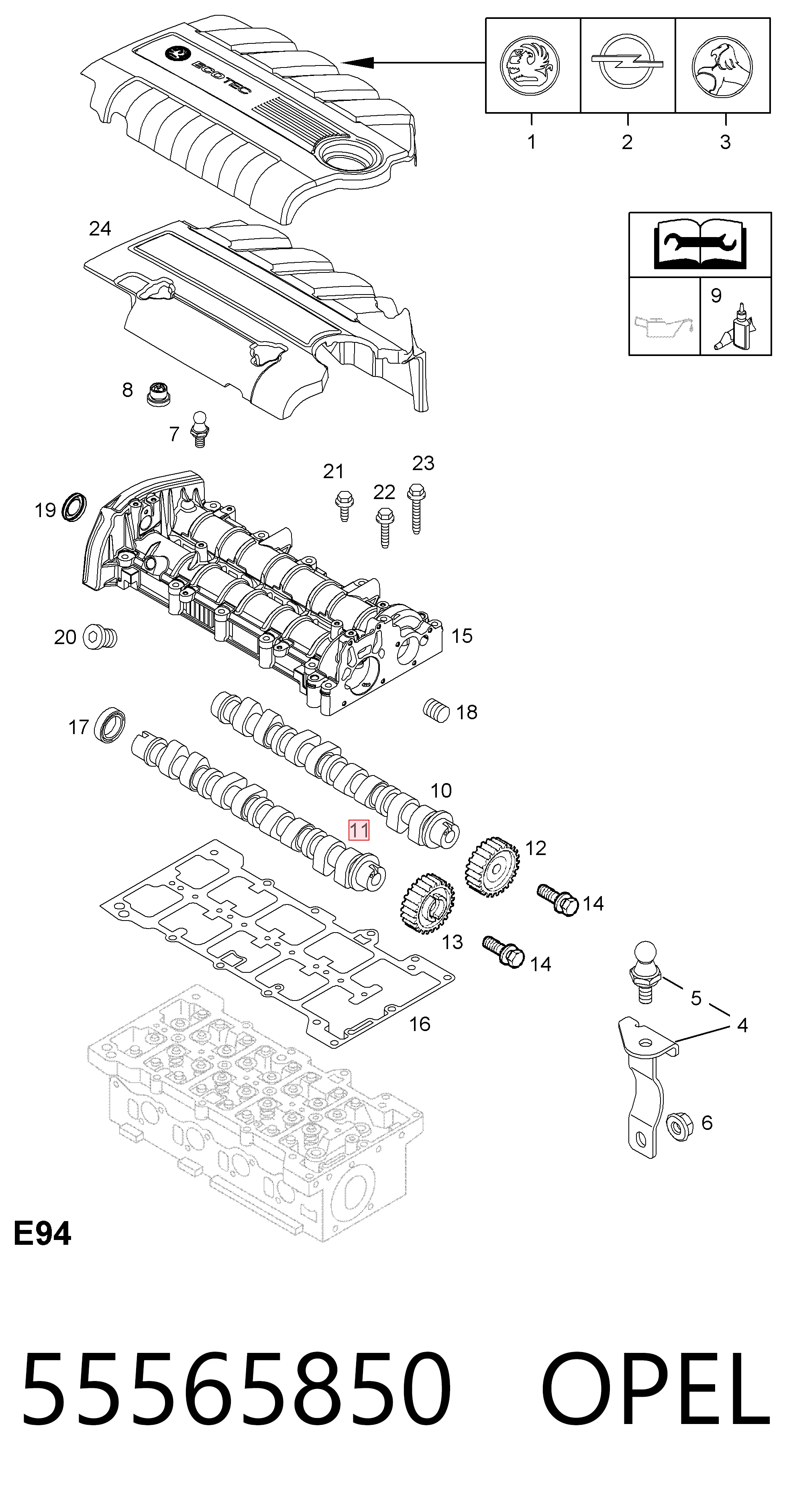 Árvore distribuidora de motor de escape 55565850 General Motors