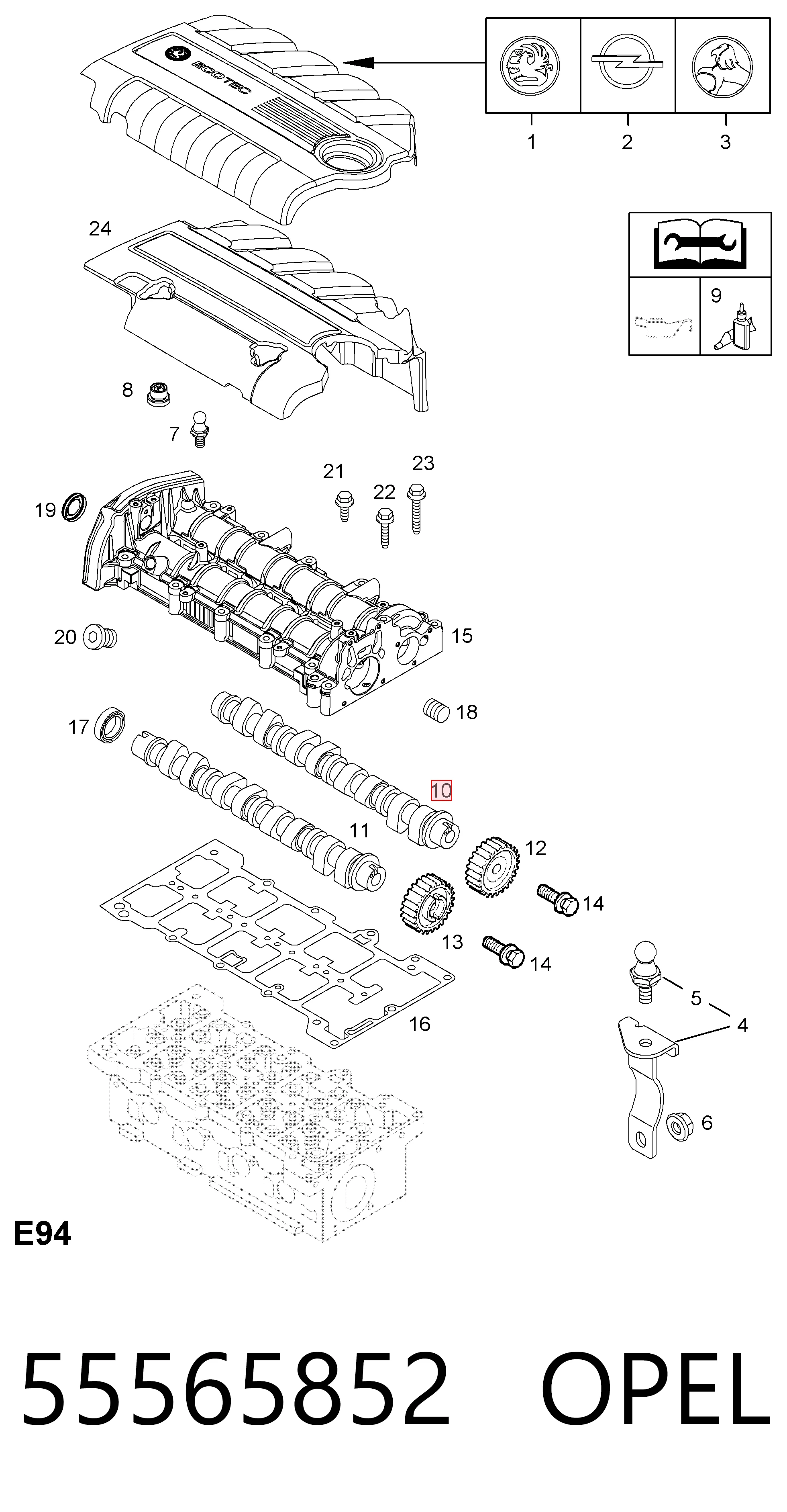 Árvore distribuidora de motor 55565852 General Motors