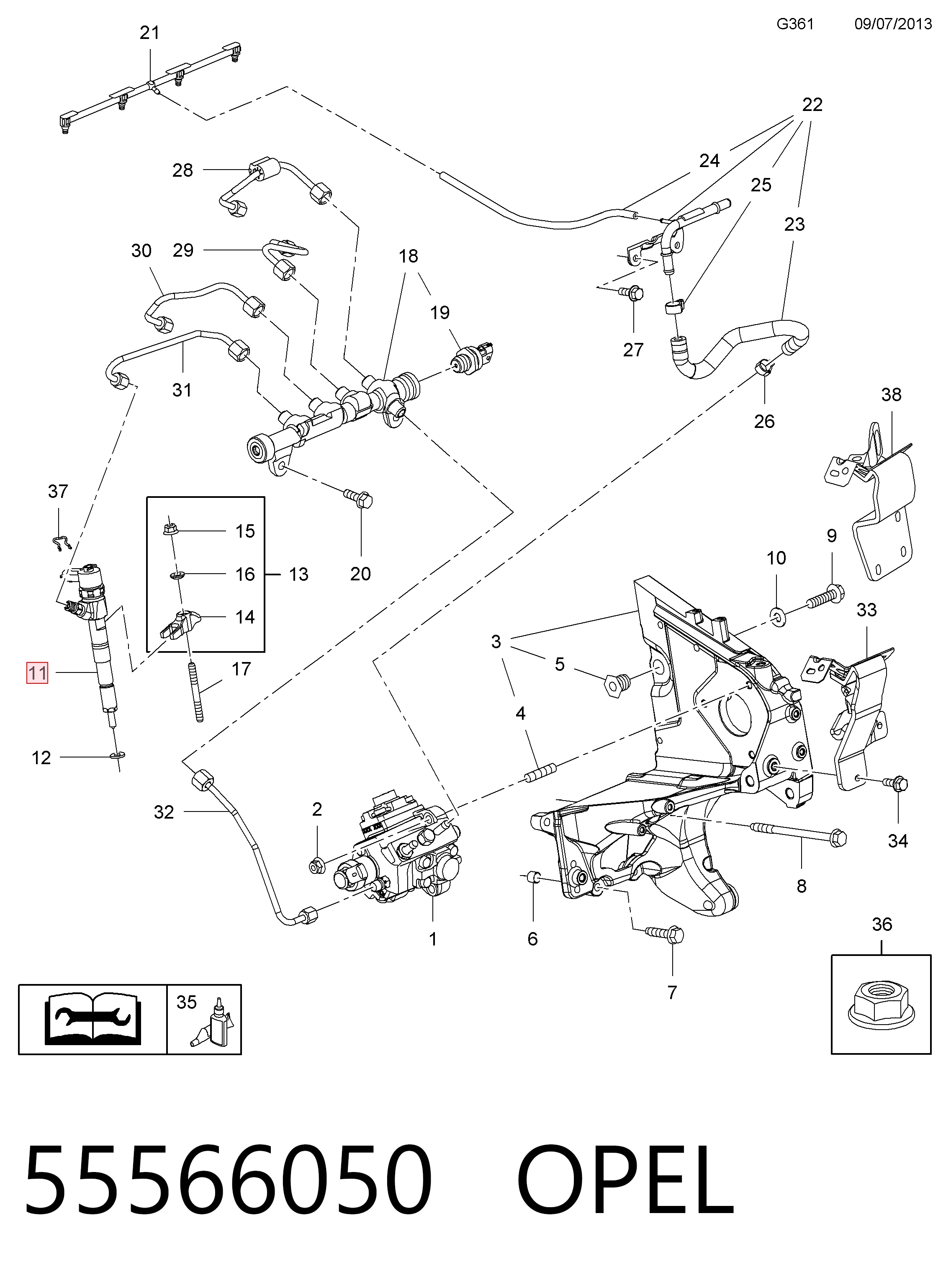 55566050 Opel Injetor de injeção de combustível