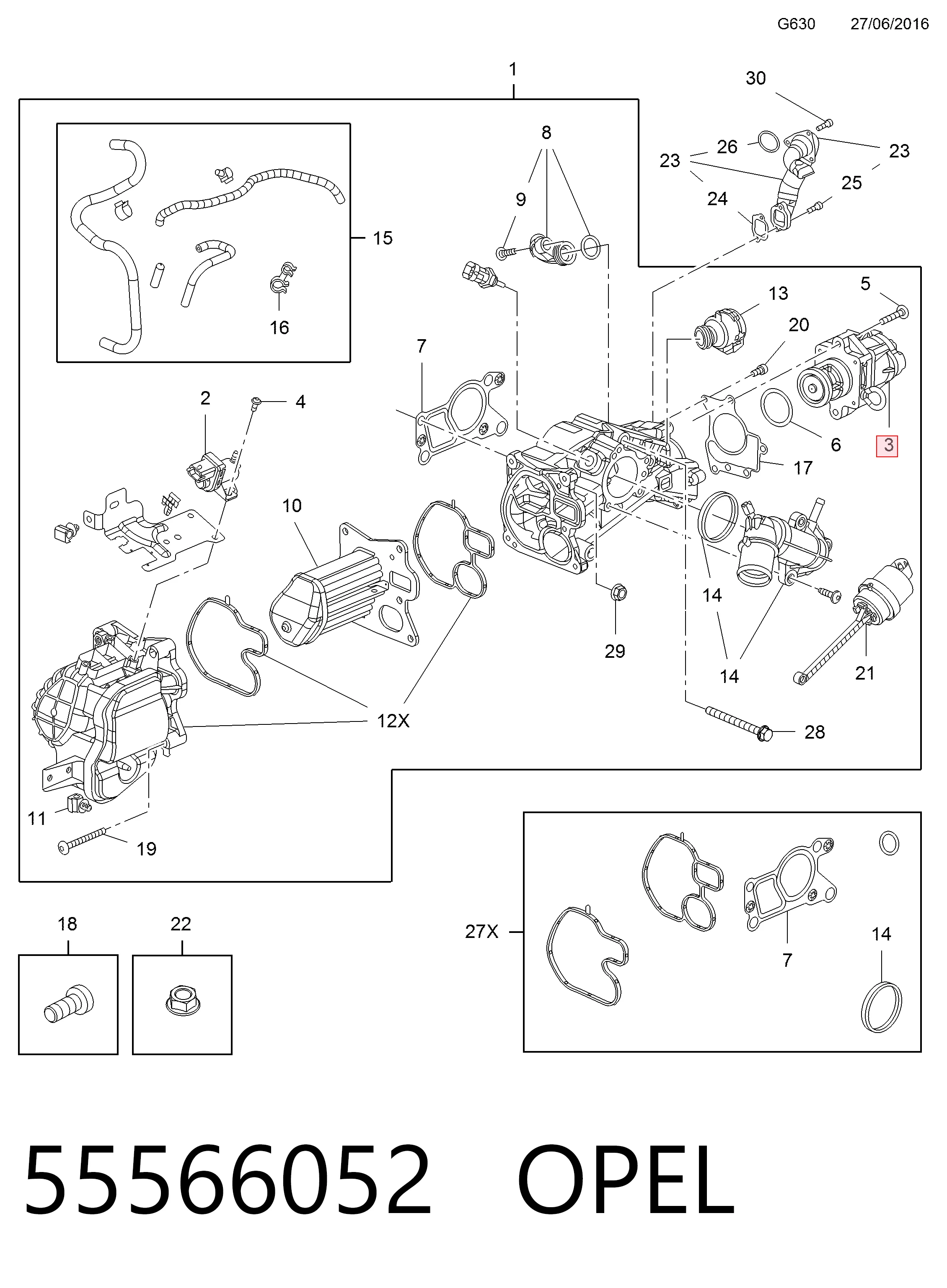 55566052 Opel Válvula EGR de recirculação dos gases