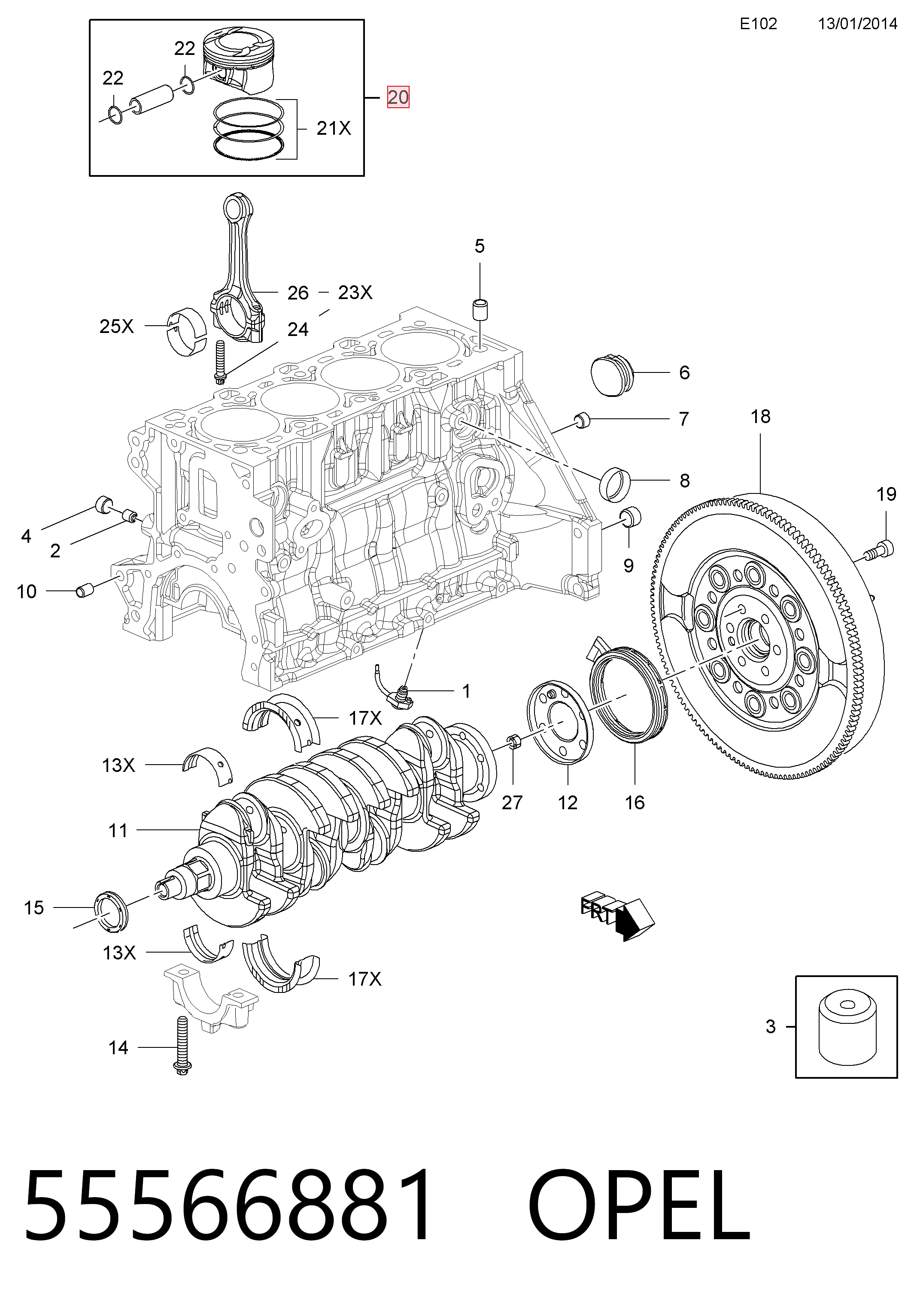 55559653 General Motors Pistão do kit para 1 cilindro, STD