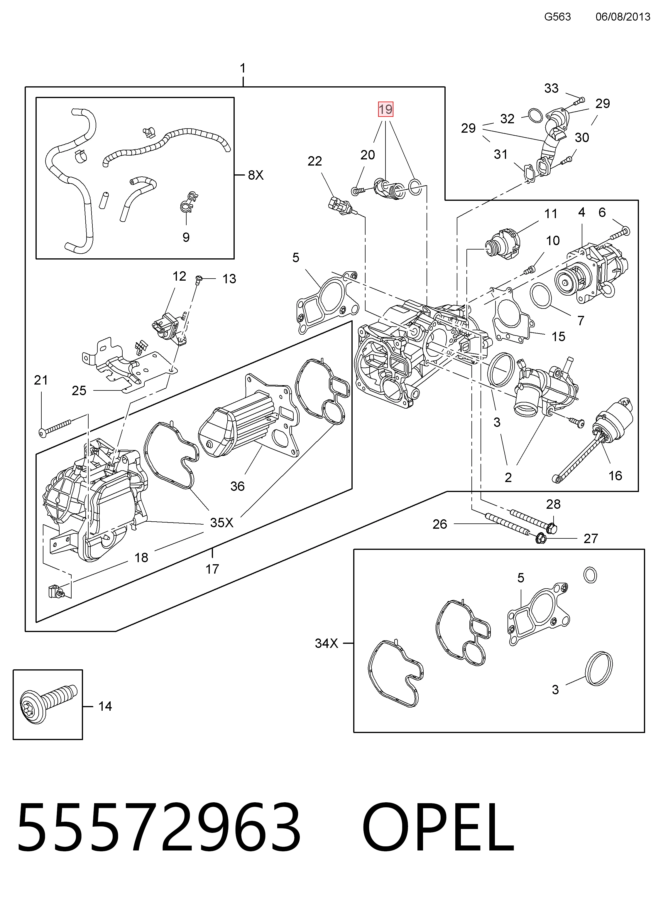 55241968 Peugeot/Citroen Cano derivado do sistema de recirculação dos gases de escape EGR