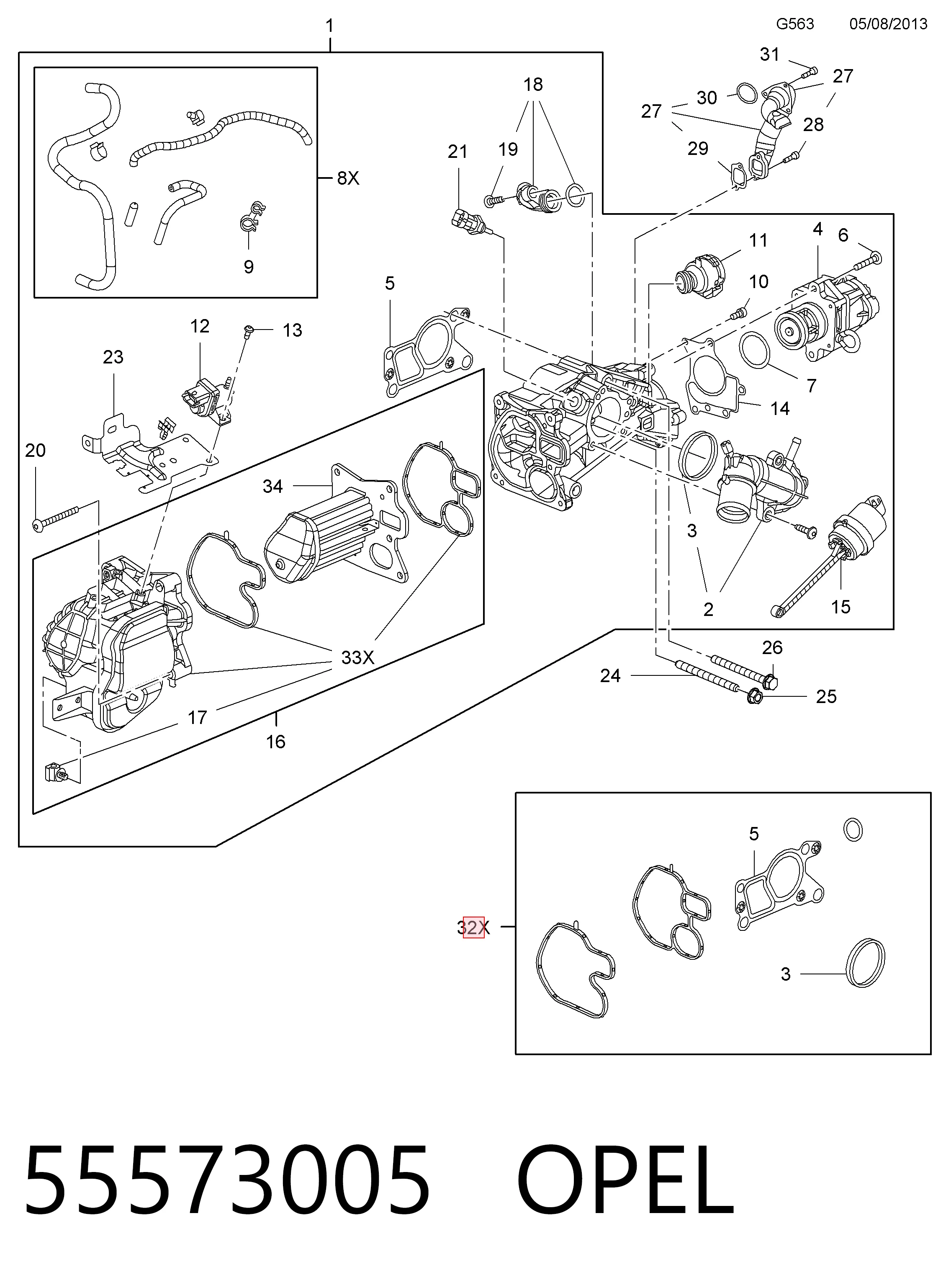 55573005 Peugeot/Citroen Conector da válvula EGR