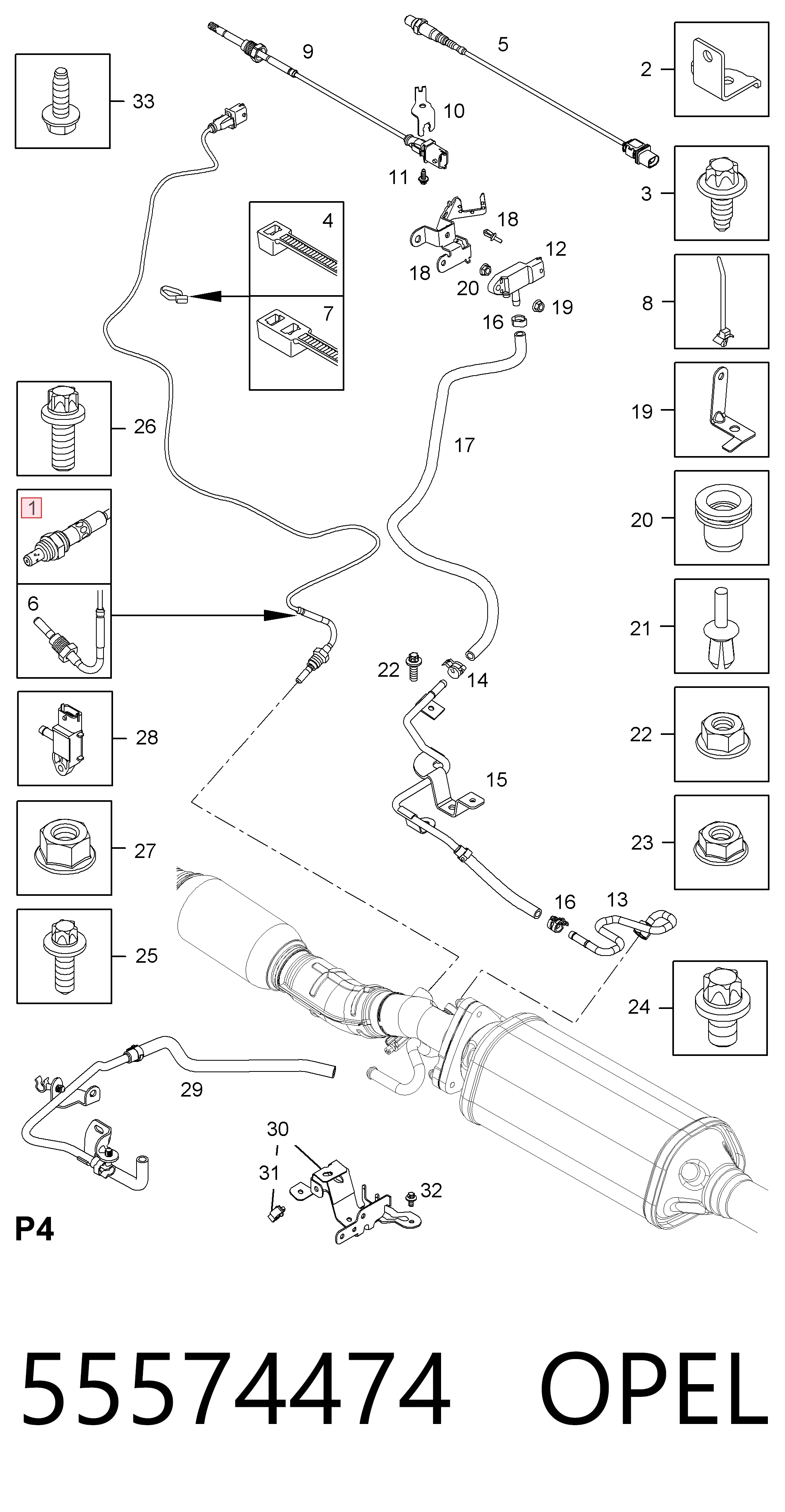 55574474 Opel Sonda lambda, sensor de oxigênio até o catalisador