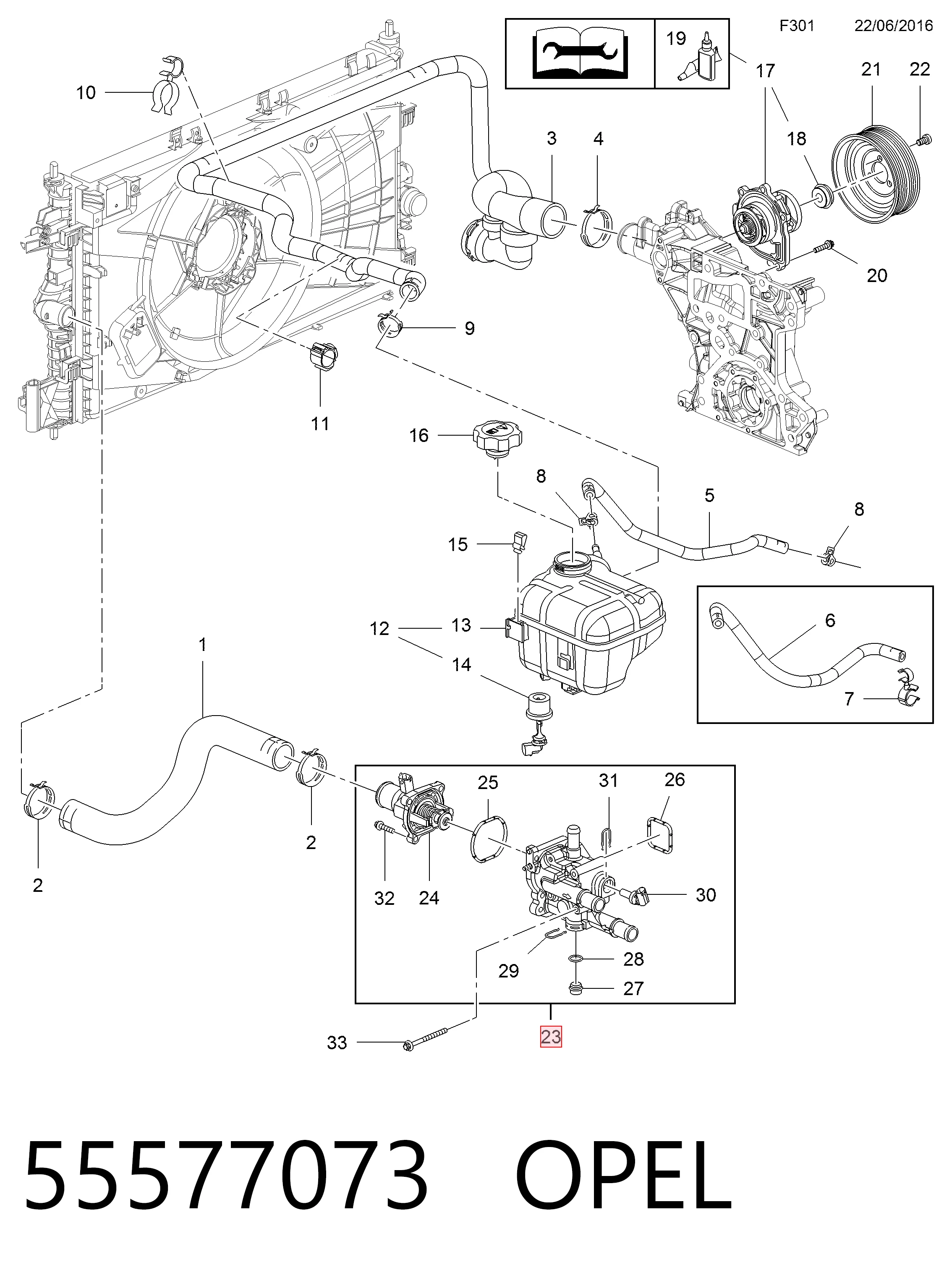 55577073 Opel Caixa do termostato
