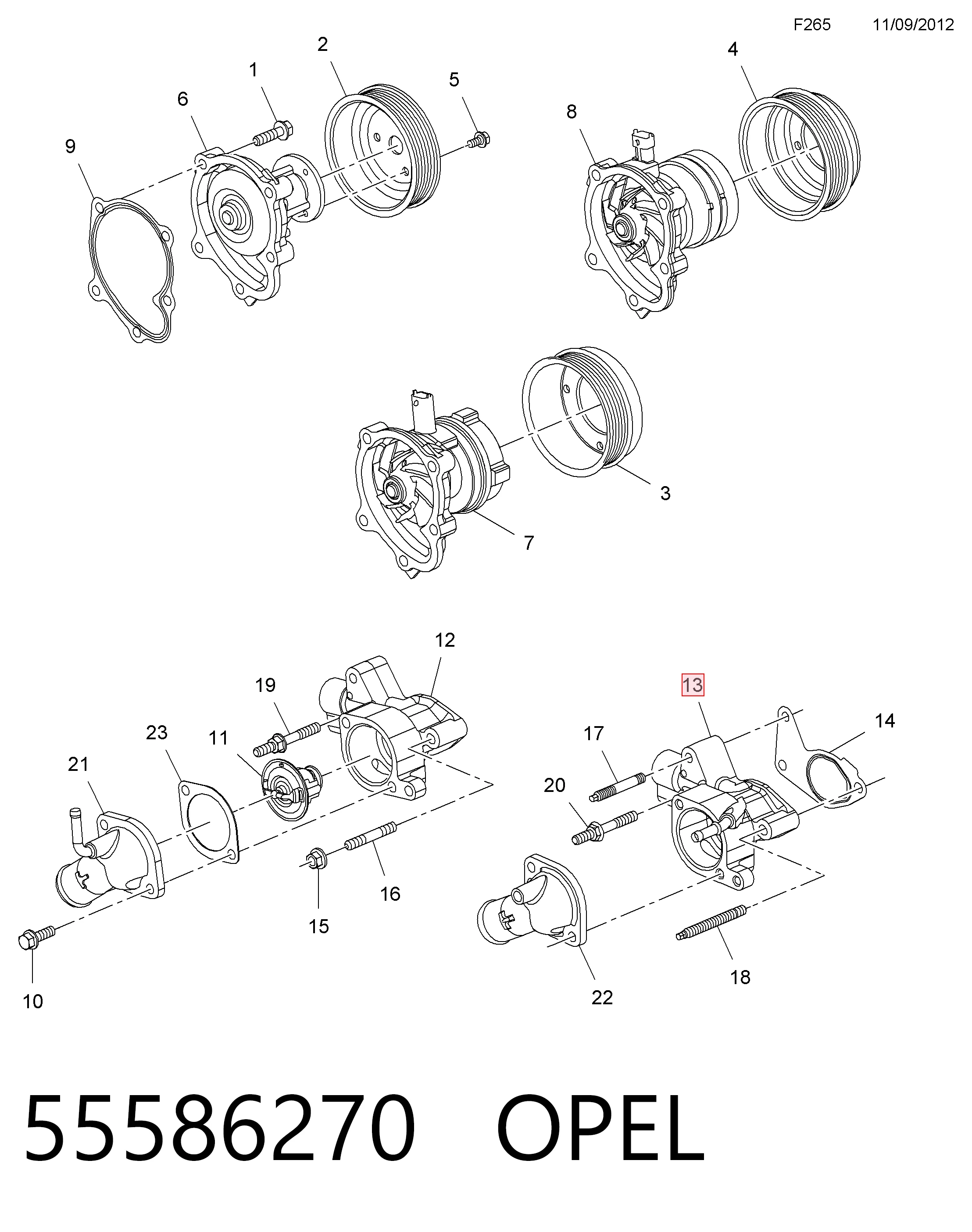 Caixa do termostato 55586270 Peugeot/Citroen