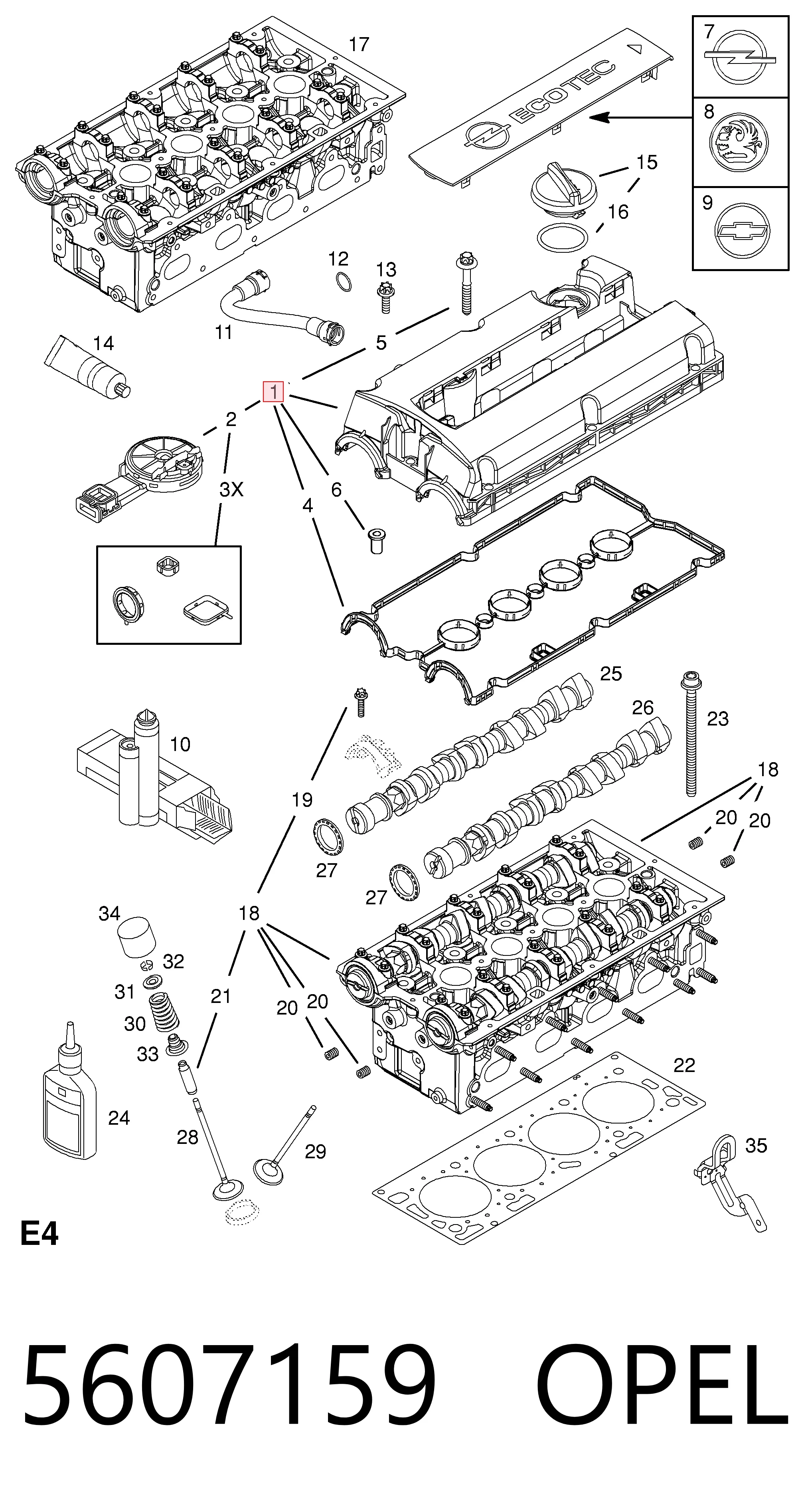 5607159 Opel Tampa de válvulas