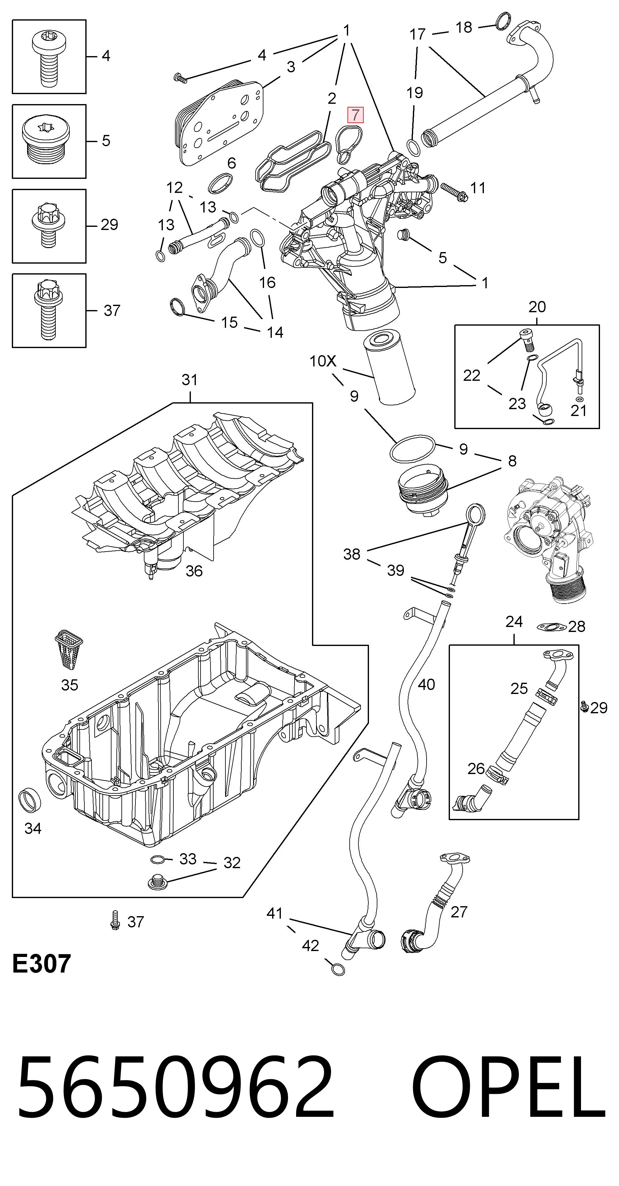 5650962 Opel Vedante de adaptador do filtro de óleo