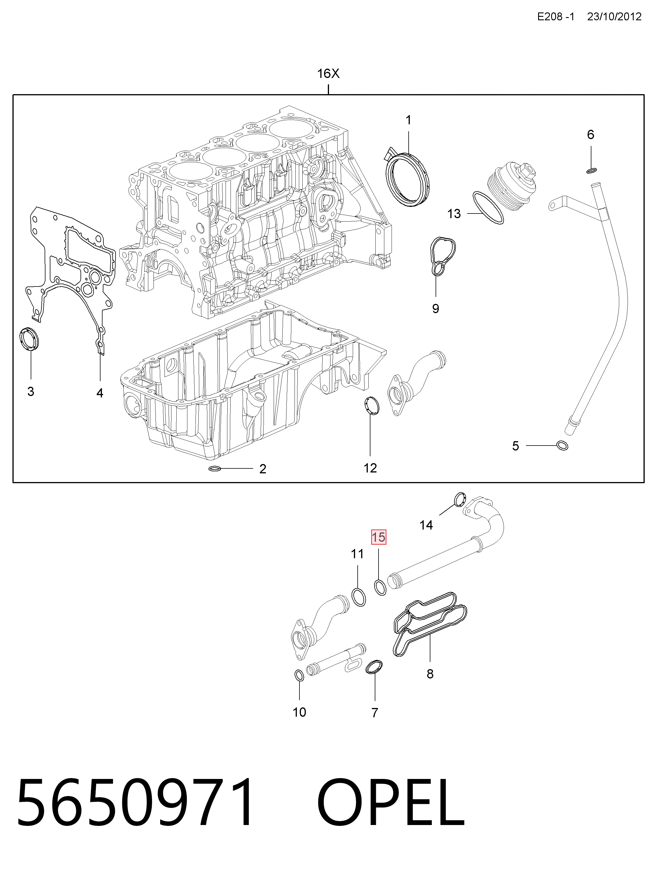 5650971 Opel Vedante do conduto de óleo de refrigerador superior
