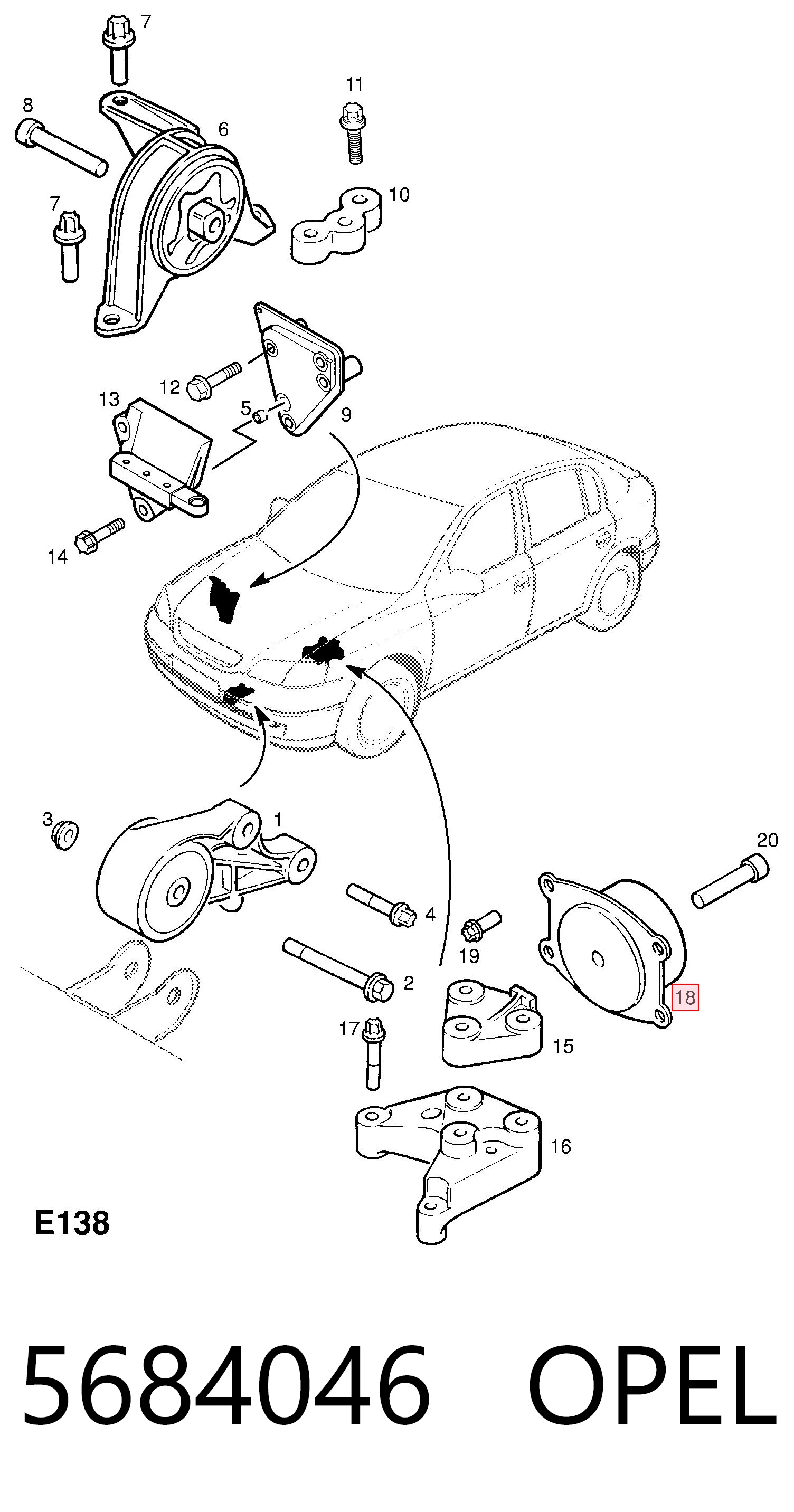 5684046 Opel Coxim (suporte) esquerdo de motor