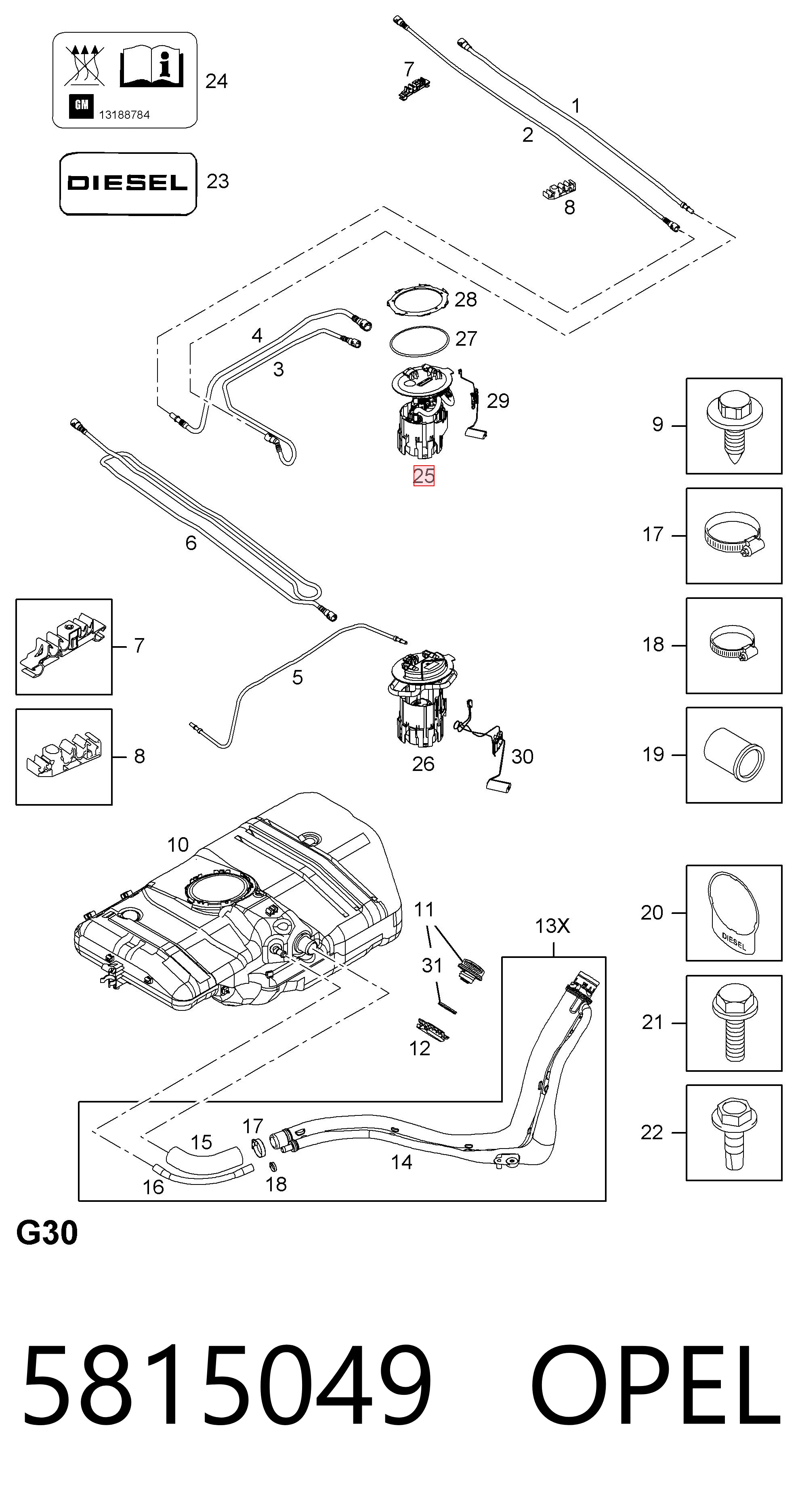 5815049 Opel Módulo de bomba de combustível com sensor do nível de combustível