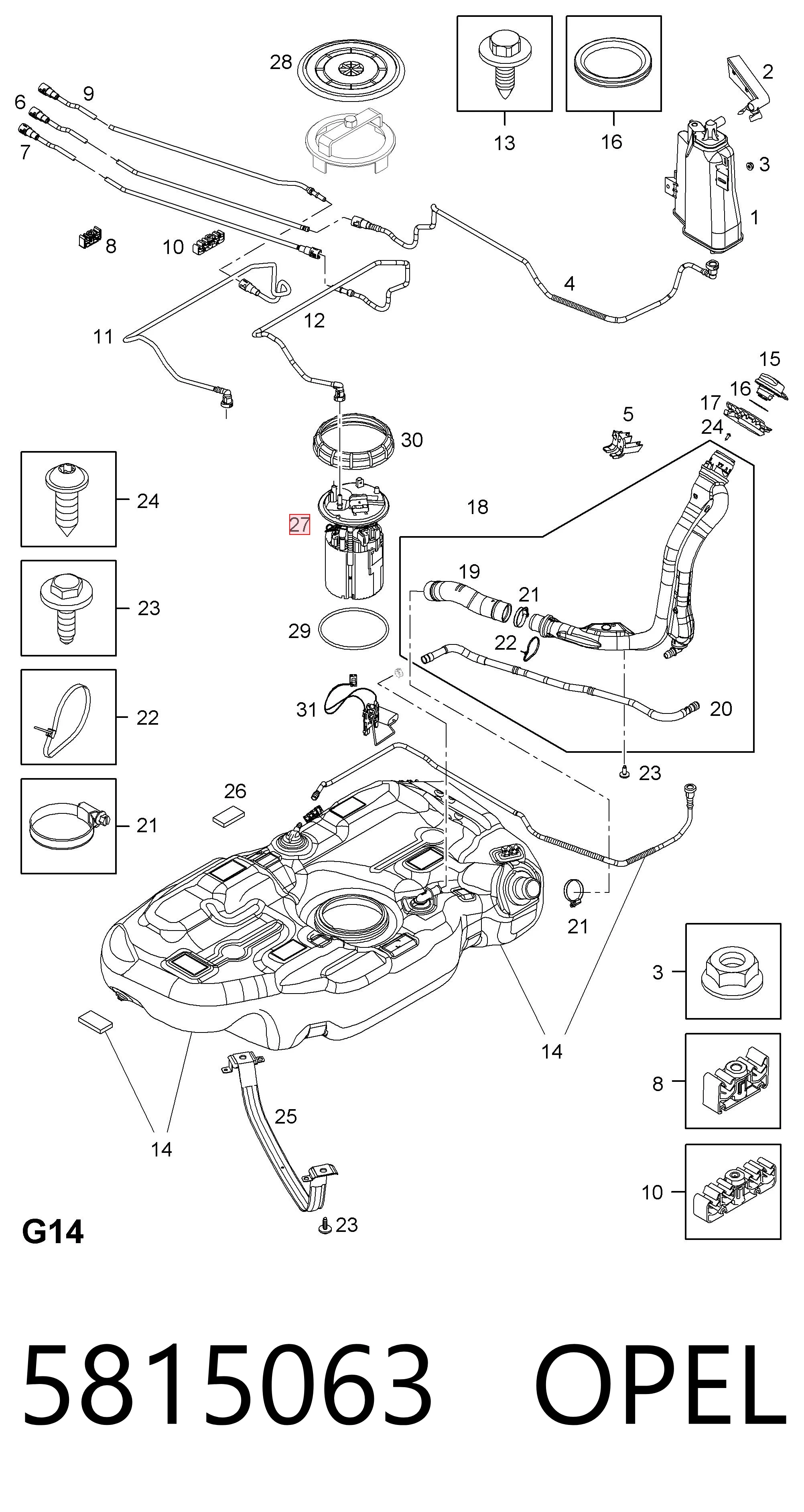 5815063 Opel Módulo de bomba de combustível com sensor do nível de combustível