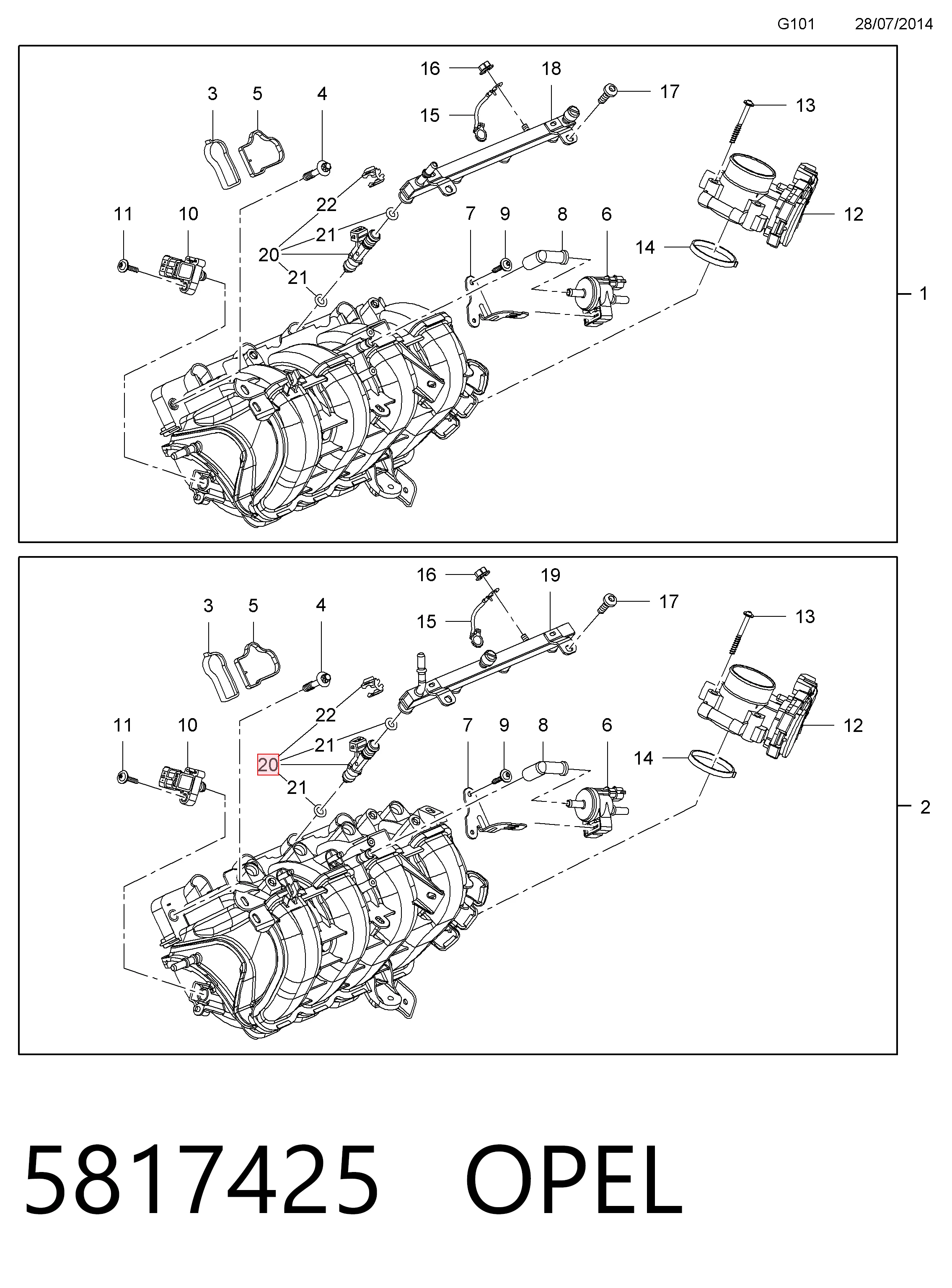 5817425 Opel Injetor de injeção de combustível