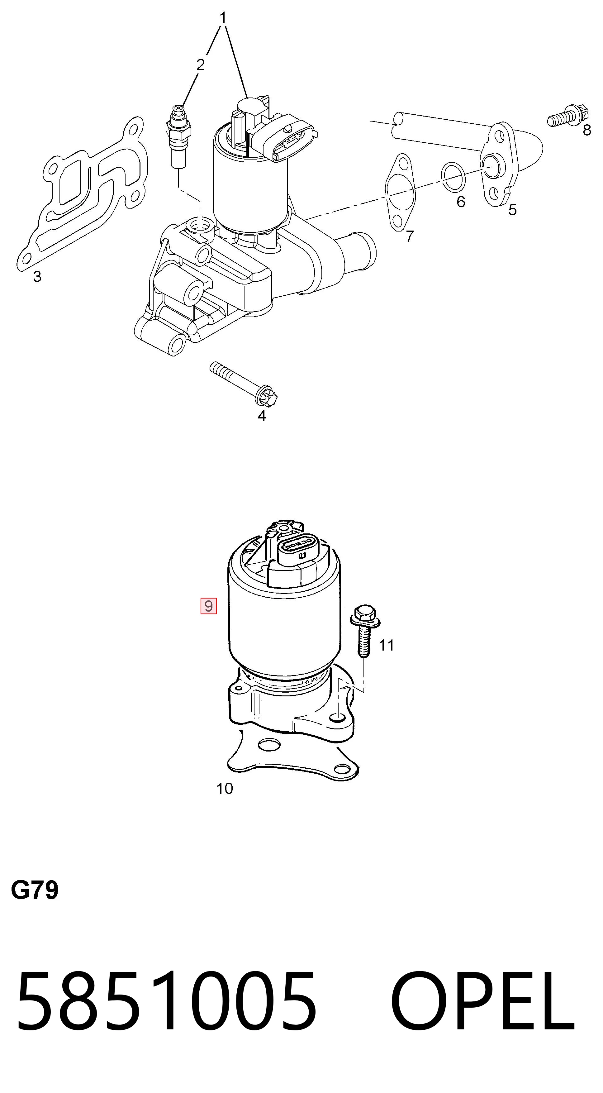 5851005 Opel Válvula EGR de recirculação dos gases