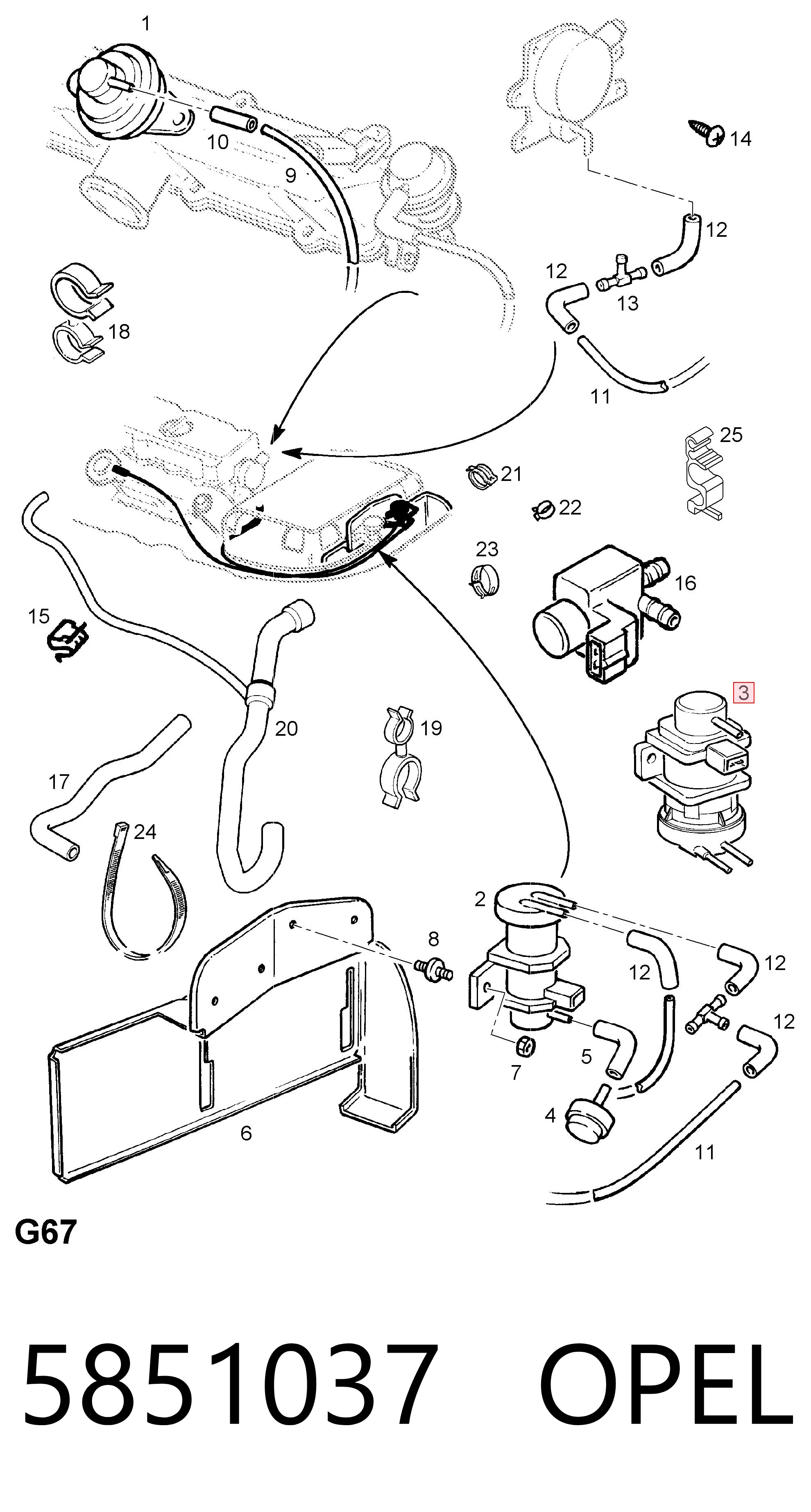 5851037 Opel Válvula solenoide de regulação de comporta EGR