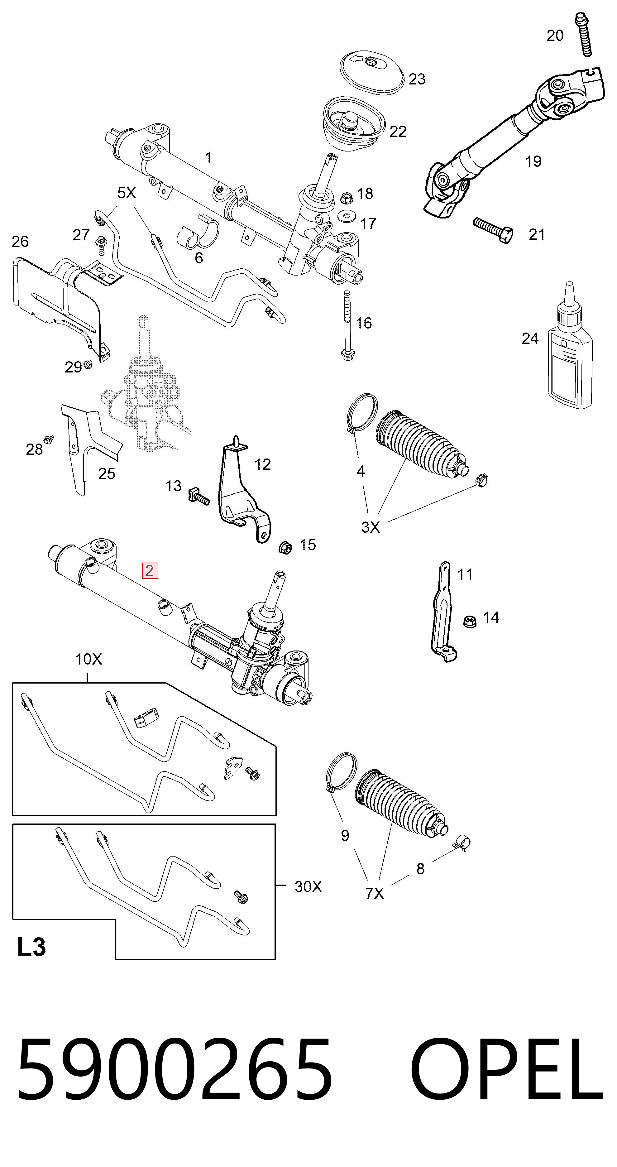 5900265 Opel Cremalheira da direção
