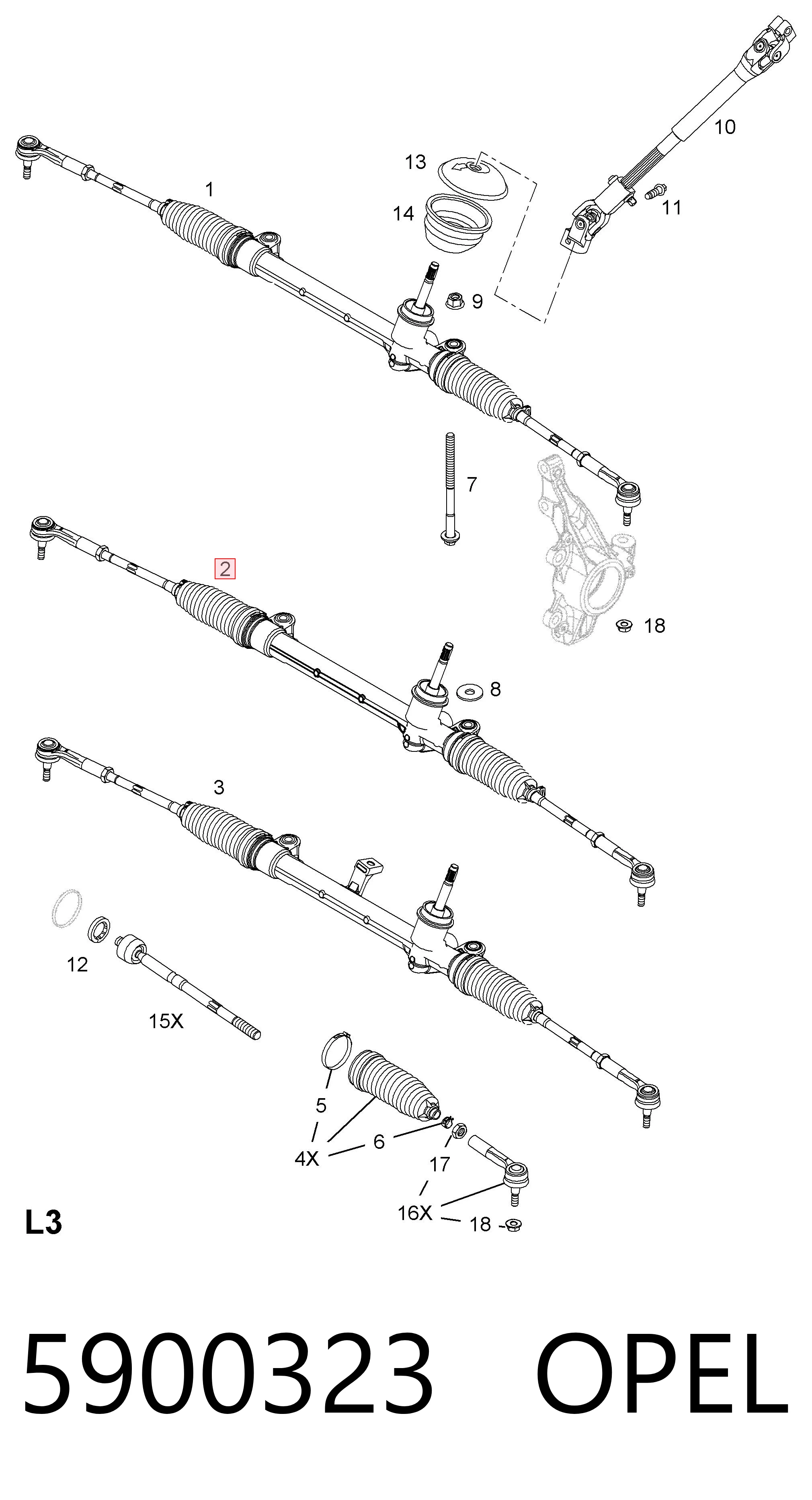 Cremalheira da direção Opel Corsa E X15