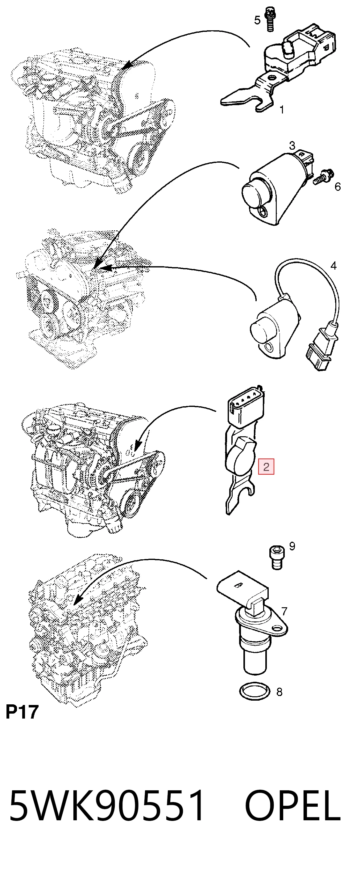 5WK90551 Opel Sensor de posição da árvore distribuidora