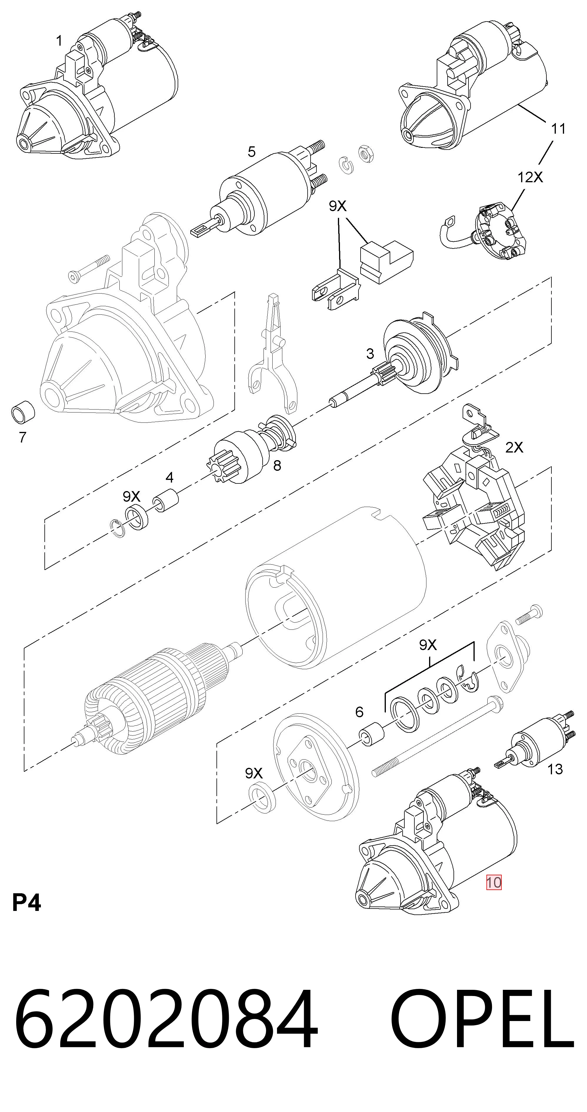 6202084 Opel Motor de arranco