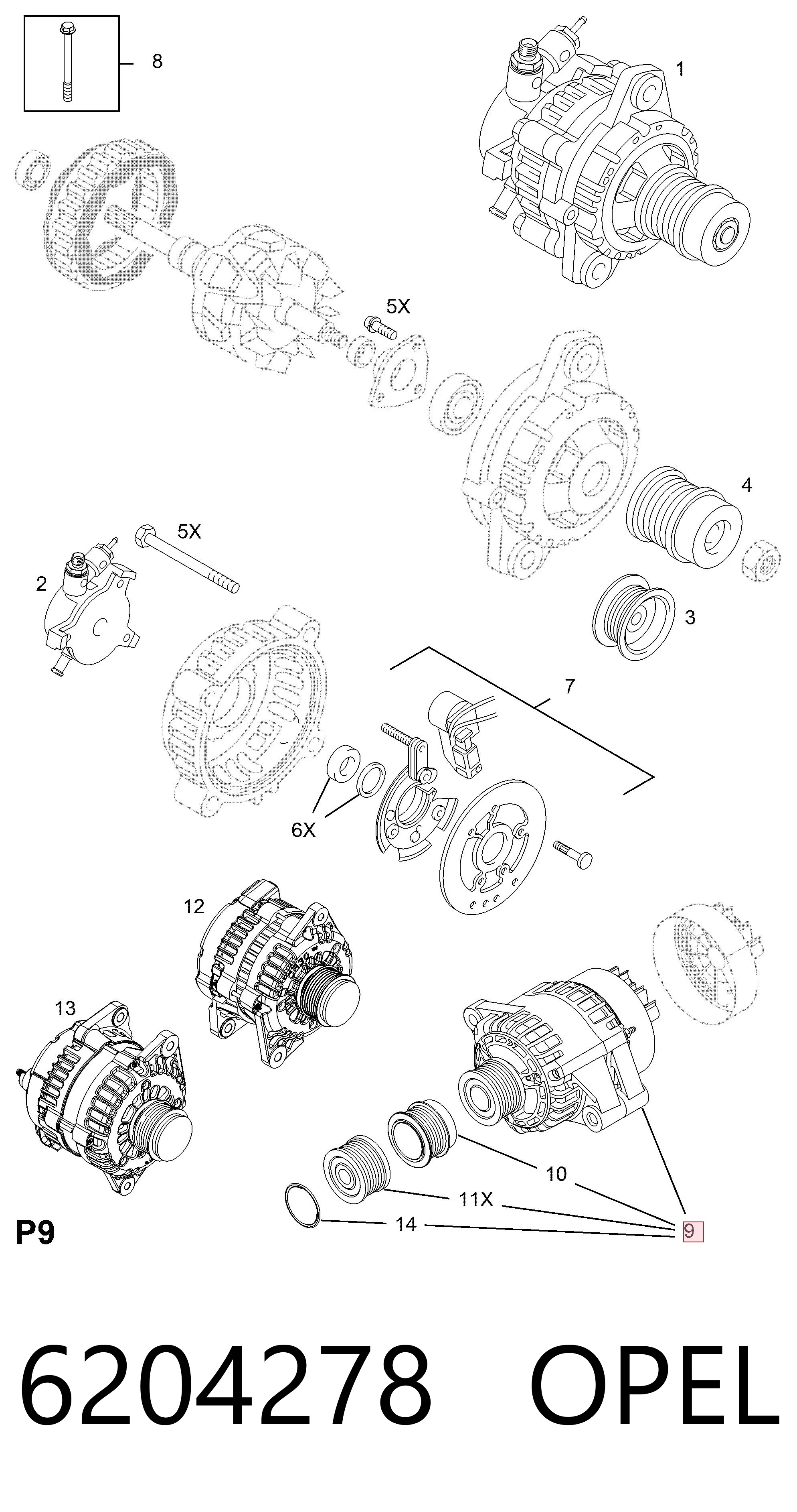 6204278 Opel Gerador
