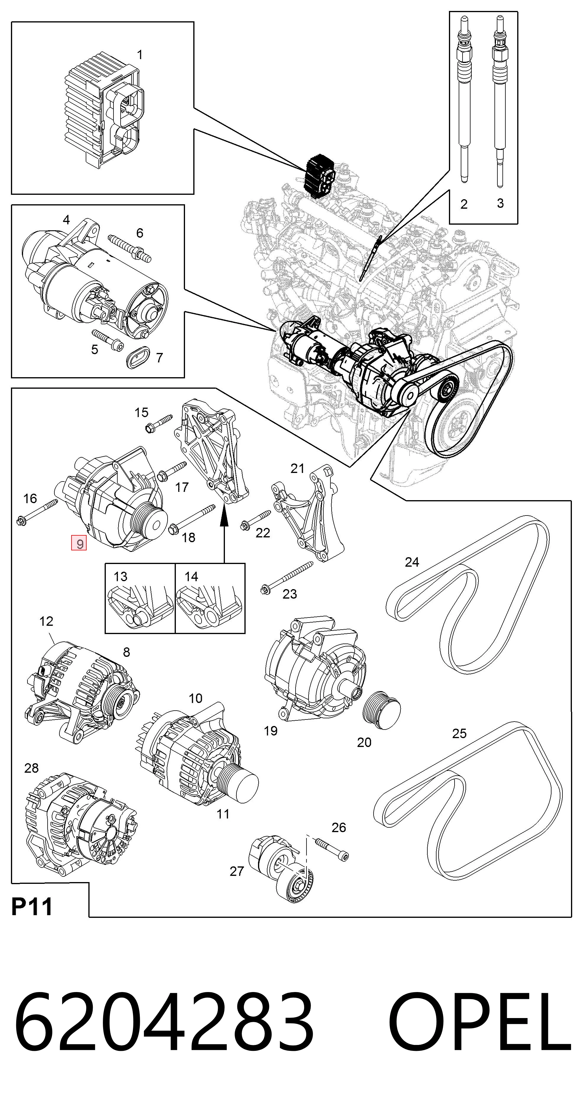 6204283 Opel Gerador