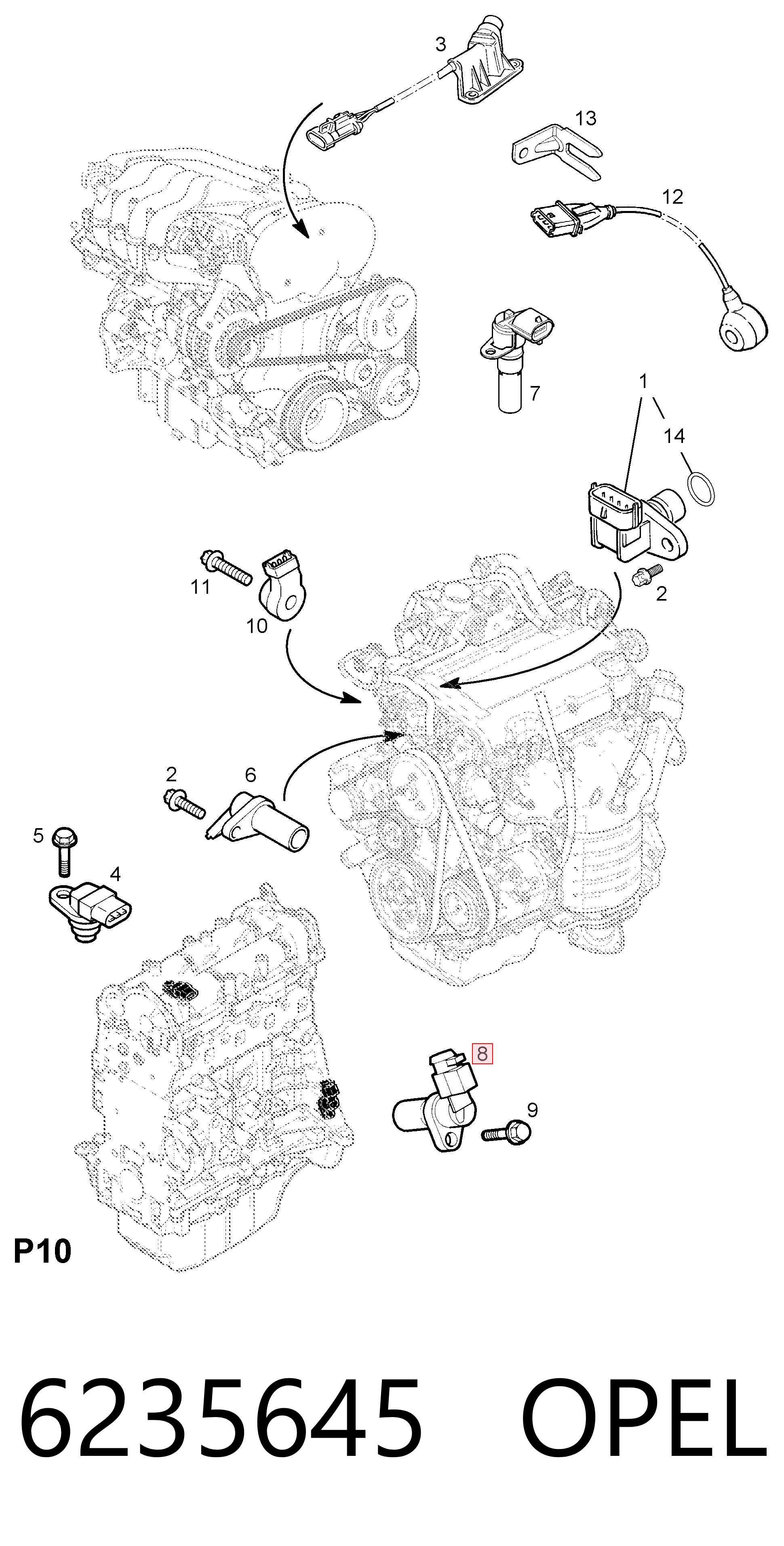 6235645 Opel Sensor de posição (de revoluções) de cambota