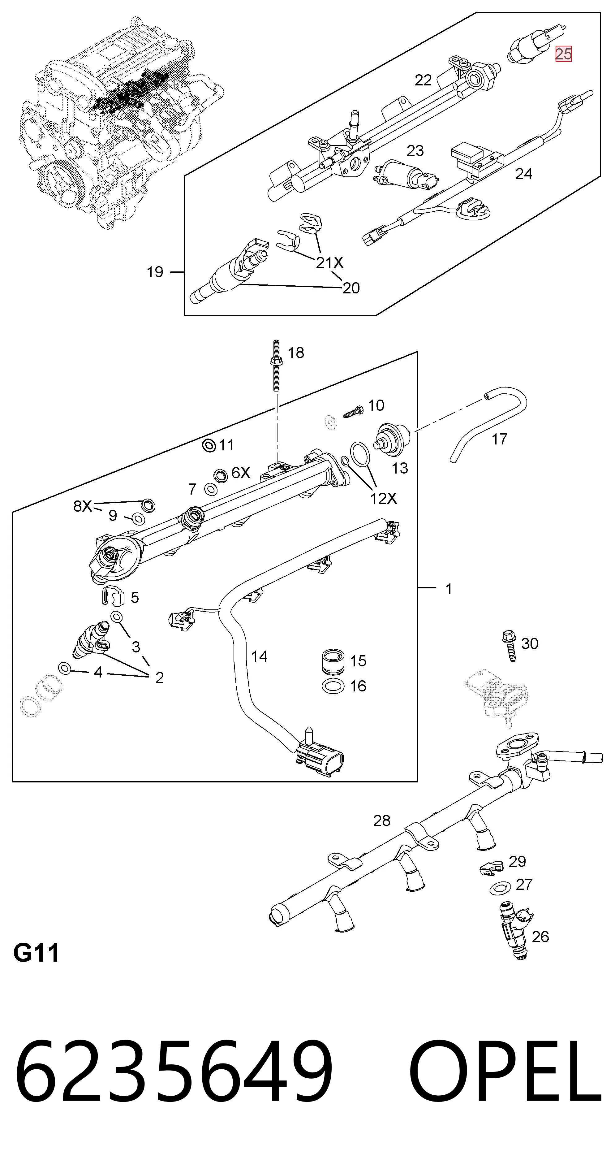 6235649 Opel Sensor de pressão de combustível
