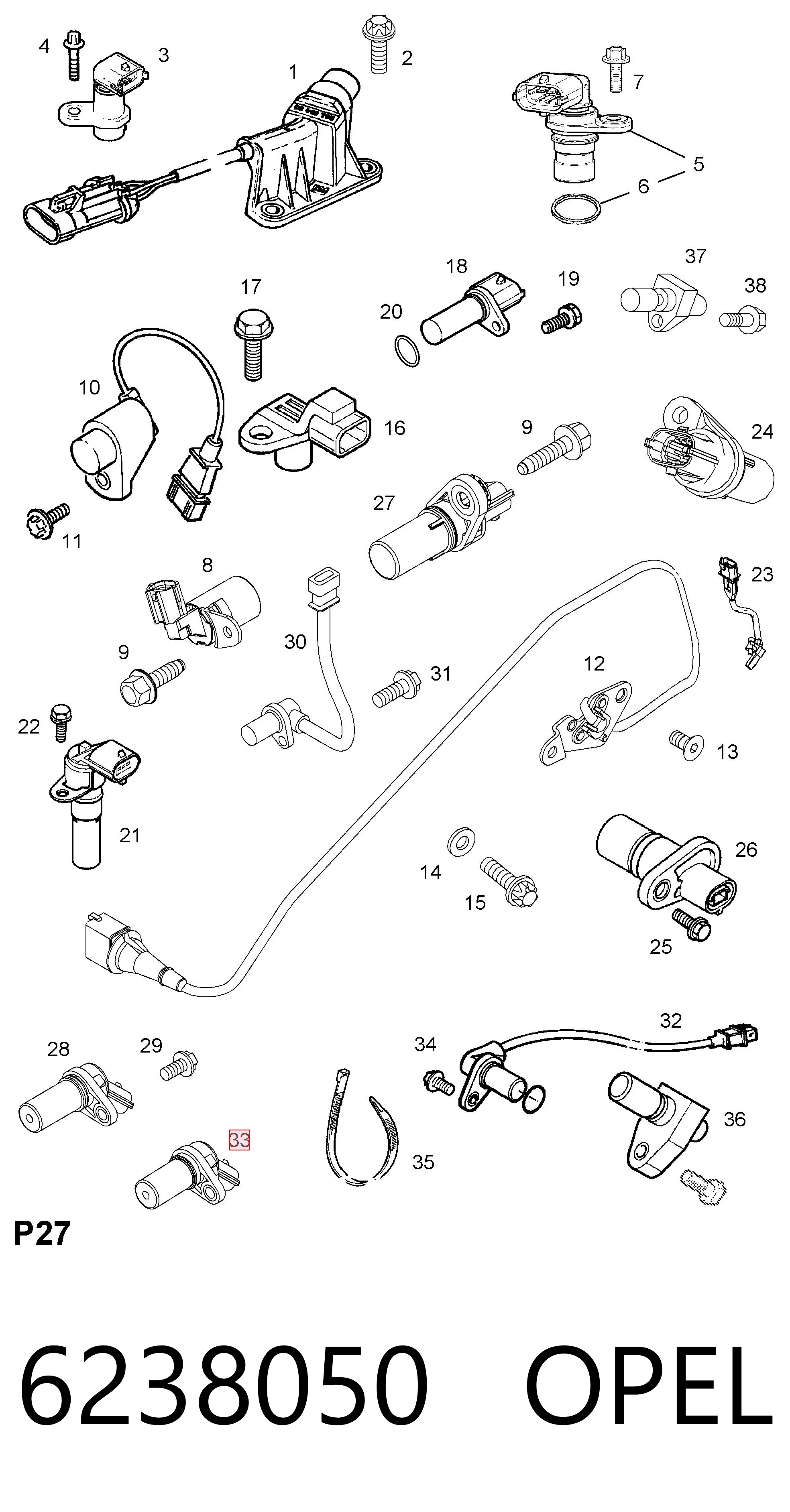 6238050 Opel Sensor de posição (de revoluções) de cambota