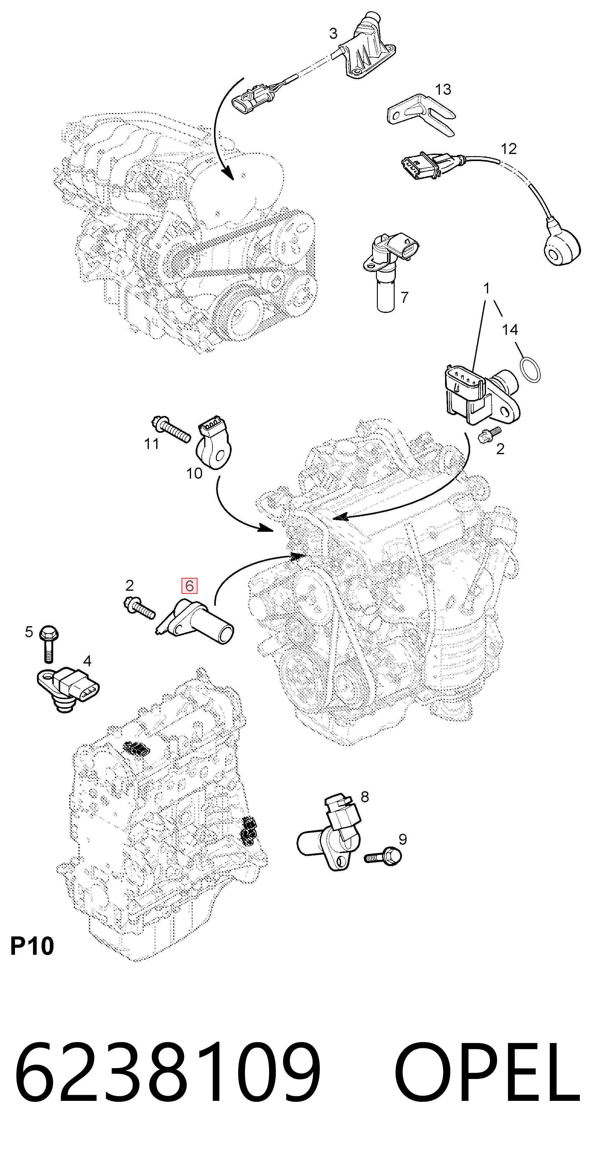 6238109 Opel Sensor de posição (de revoluções) de cambota