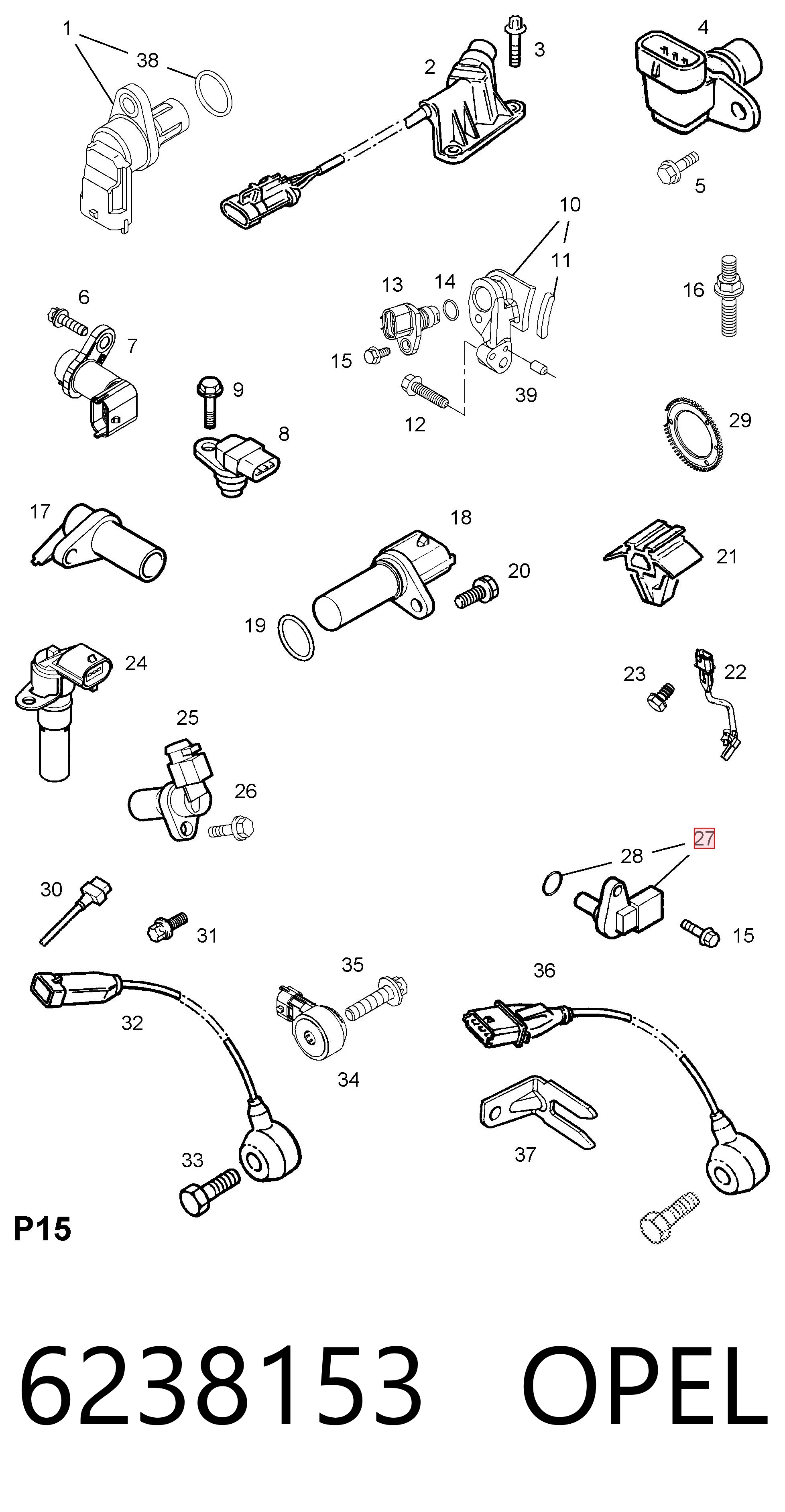 6238153 Opel Sensor de posição (de revoluções) de cambota