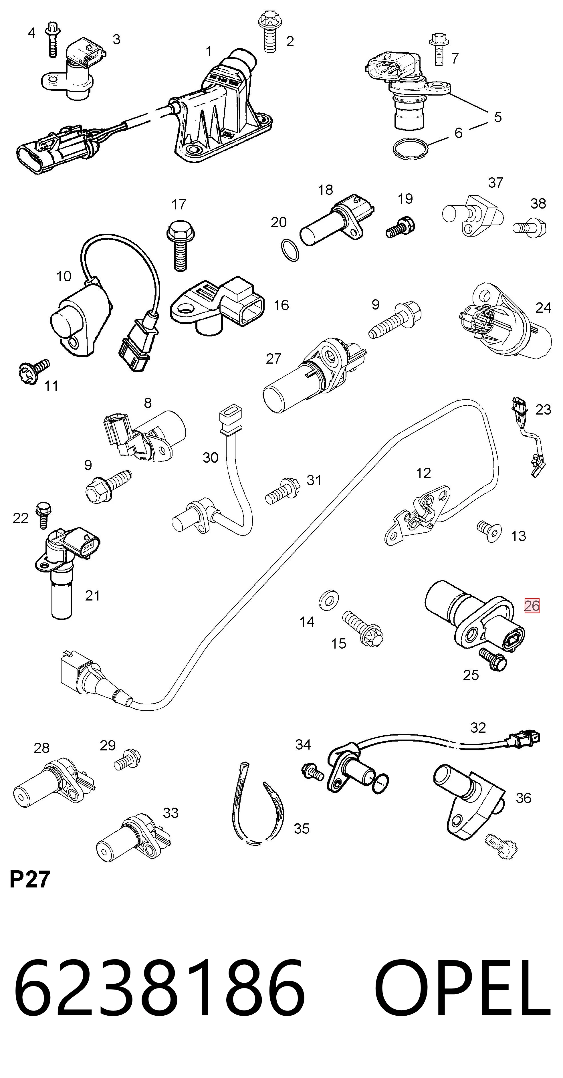 6238186 Opel Sensor de posição (de revoluções) de cambota