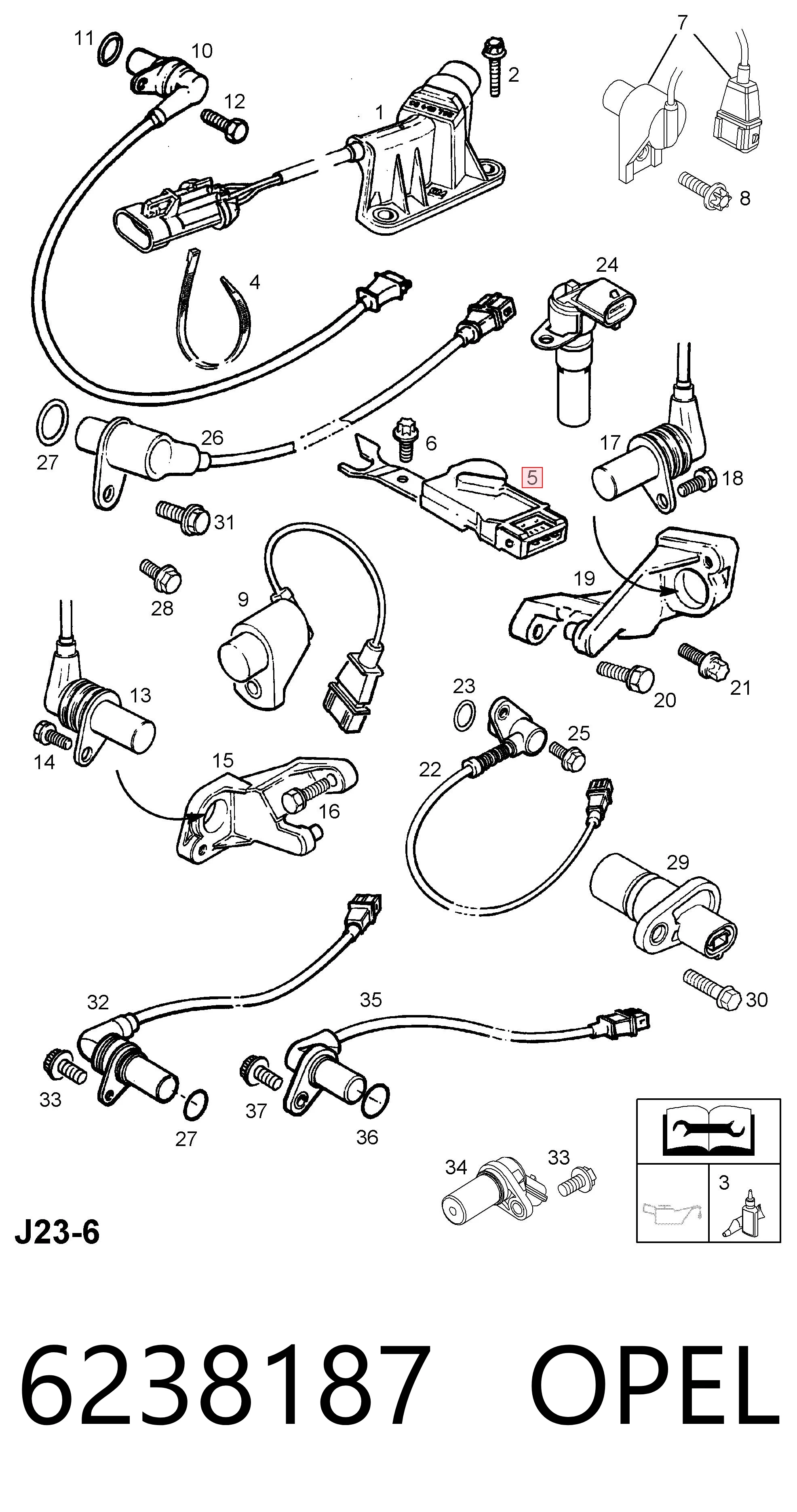 6238187 Opel Sensor de posição da árvore distribuidora