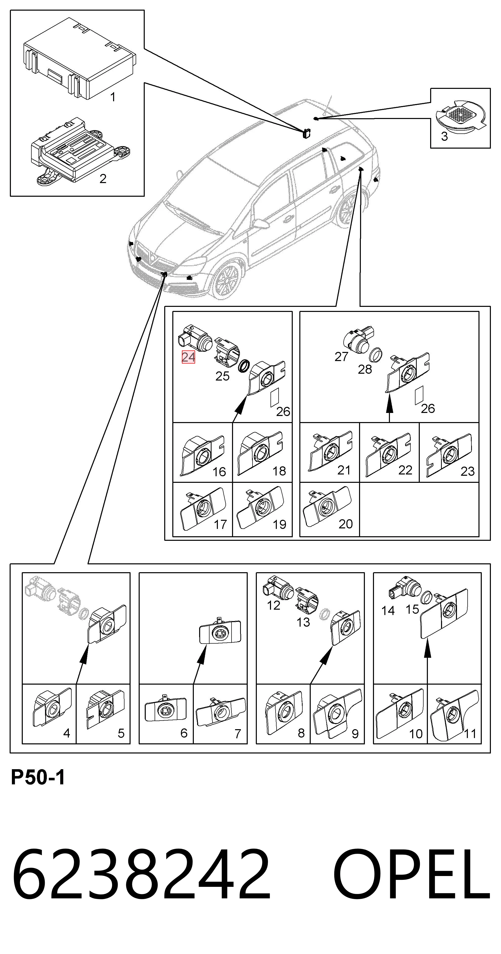 6238242 Opel Sensor traseiro de sinalização de estacionamento (sensor de estacionamento)