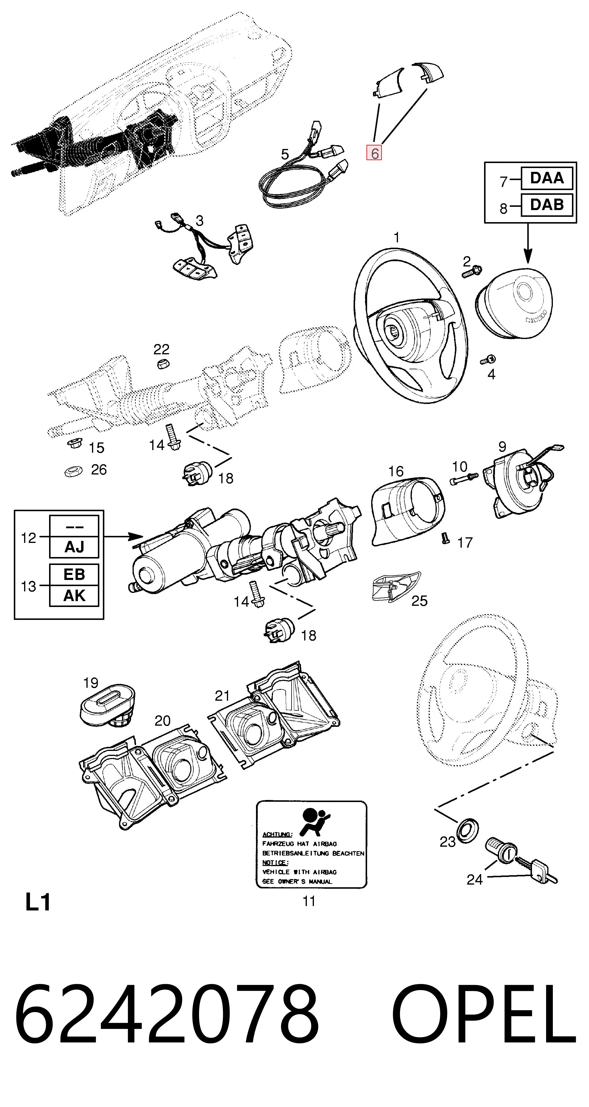 6242078 Opel Interruptor da buzina