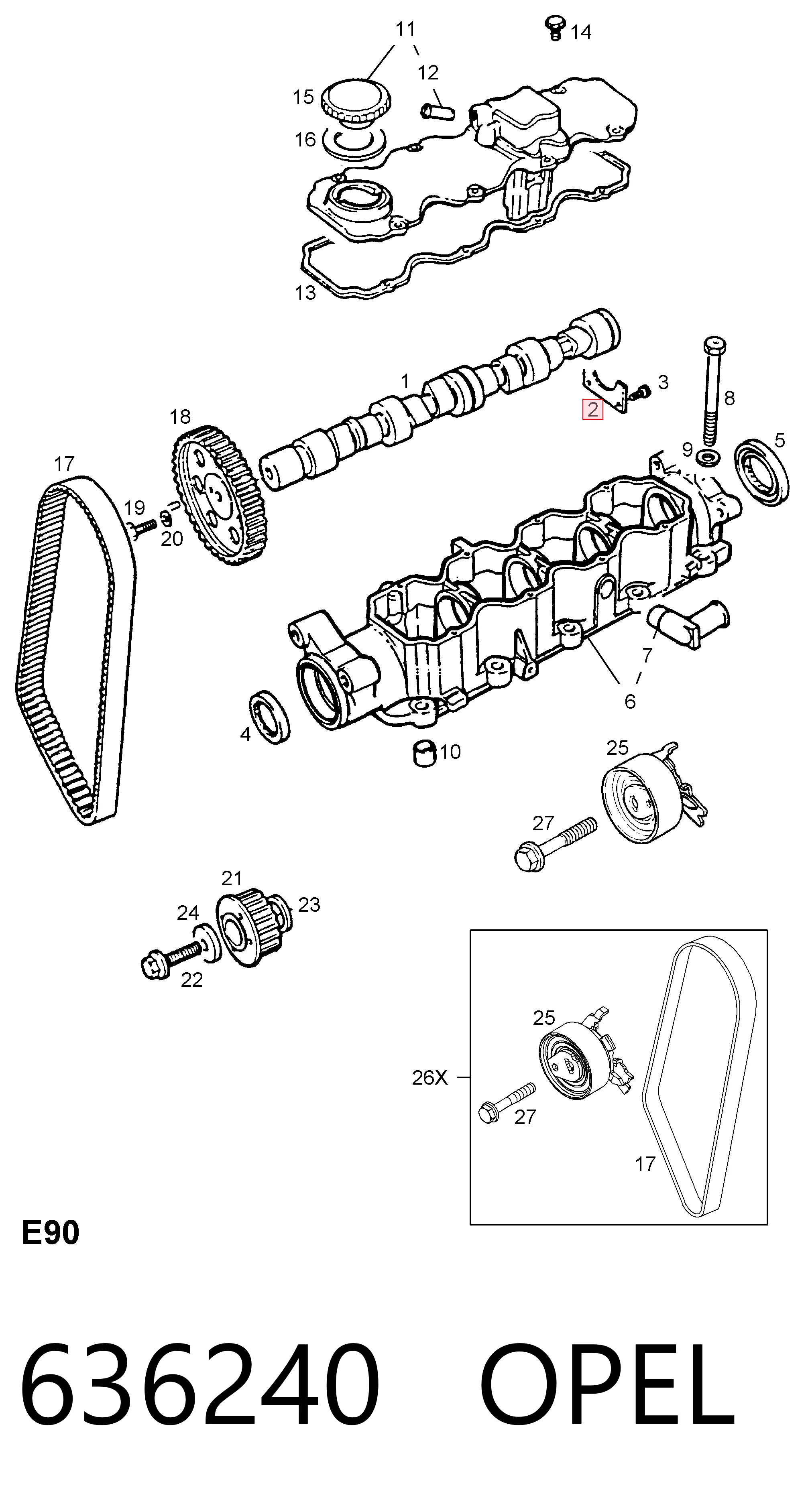 636240 Opel Árvore distribuidora de motor