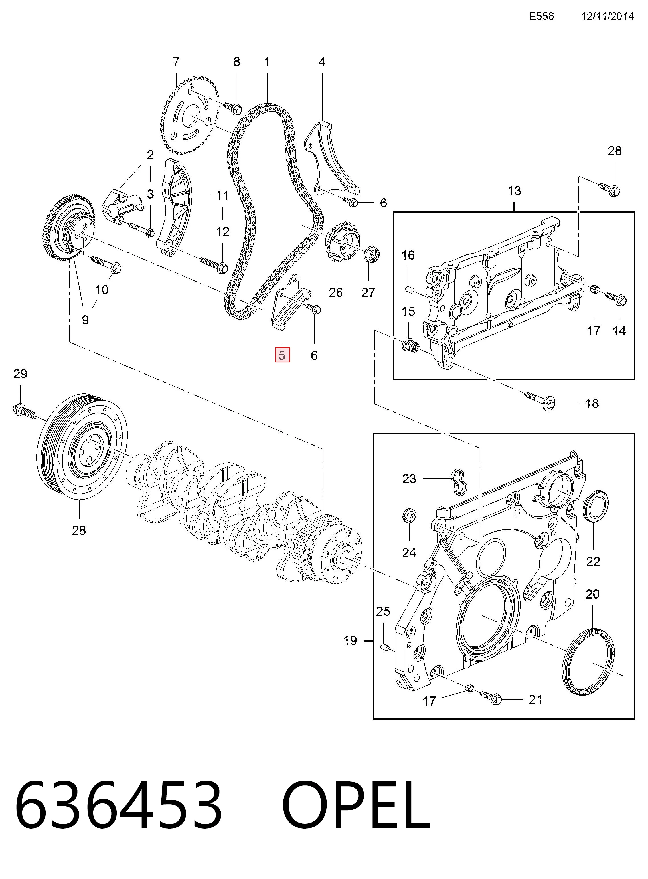 Amortecedor de cadeia do mecanismo de distribuição de gás, inferior para Opel Astra K 