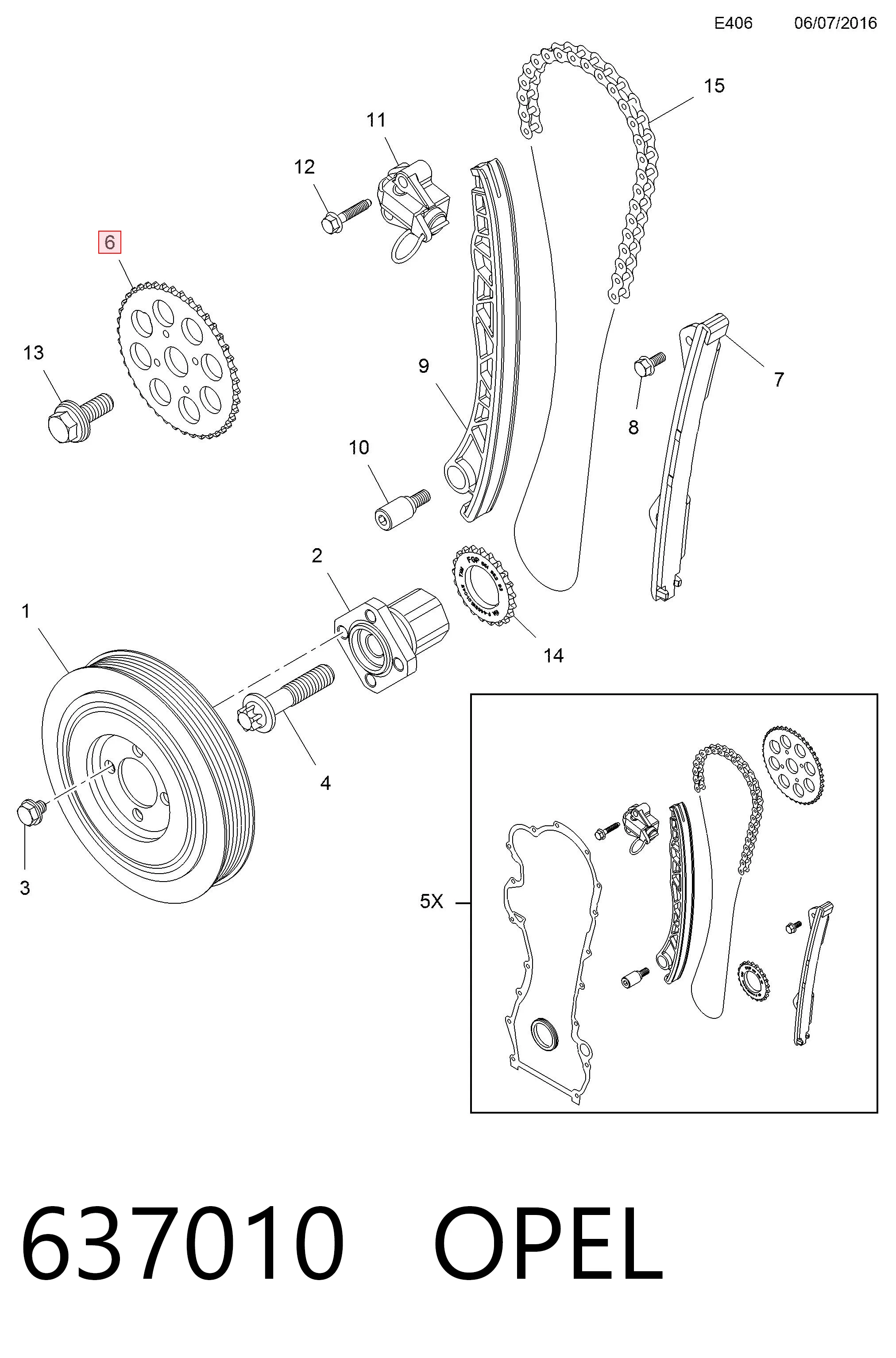  Engrenagem de cadeia da roda dentada da árvore distribuidora de motor Opel Corsa C hatchback (F08, F68) (2000 - 2006) C
