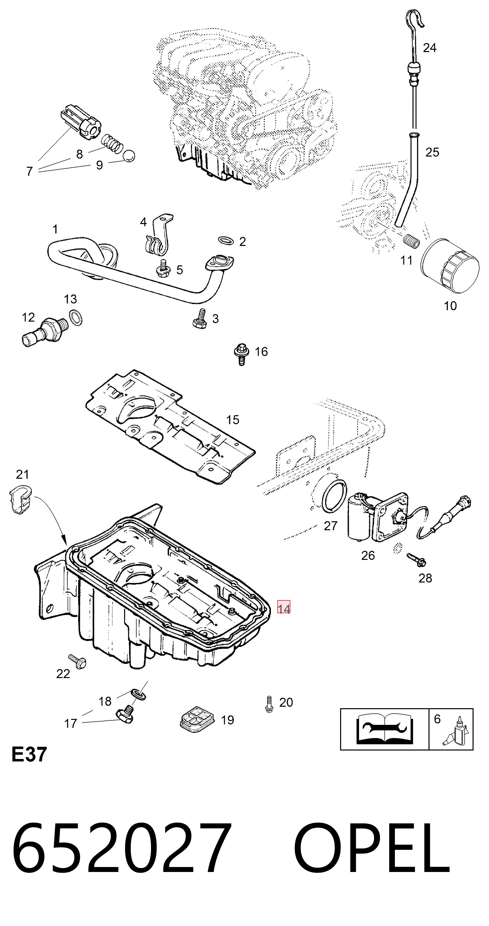 652027 Opel Panela de óleo de cárter do motor