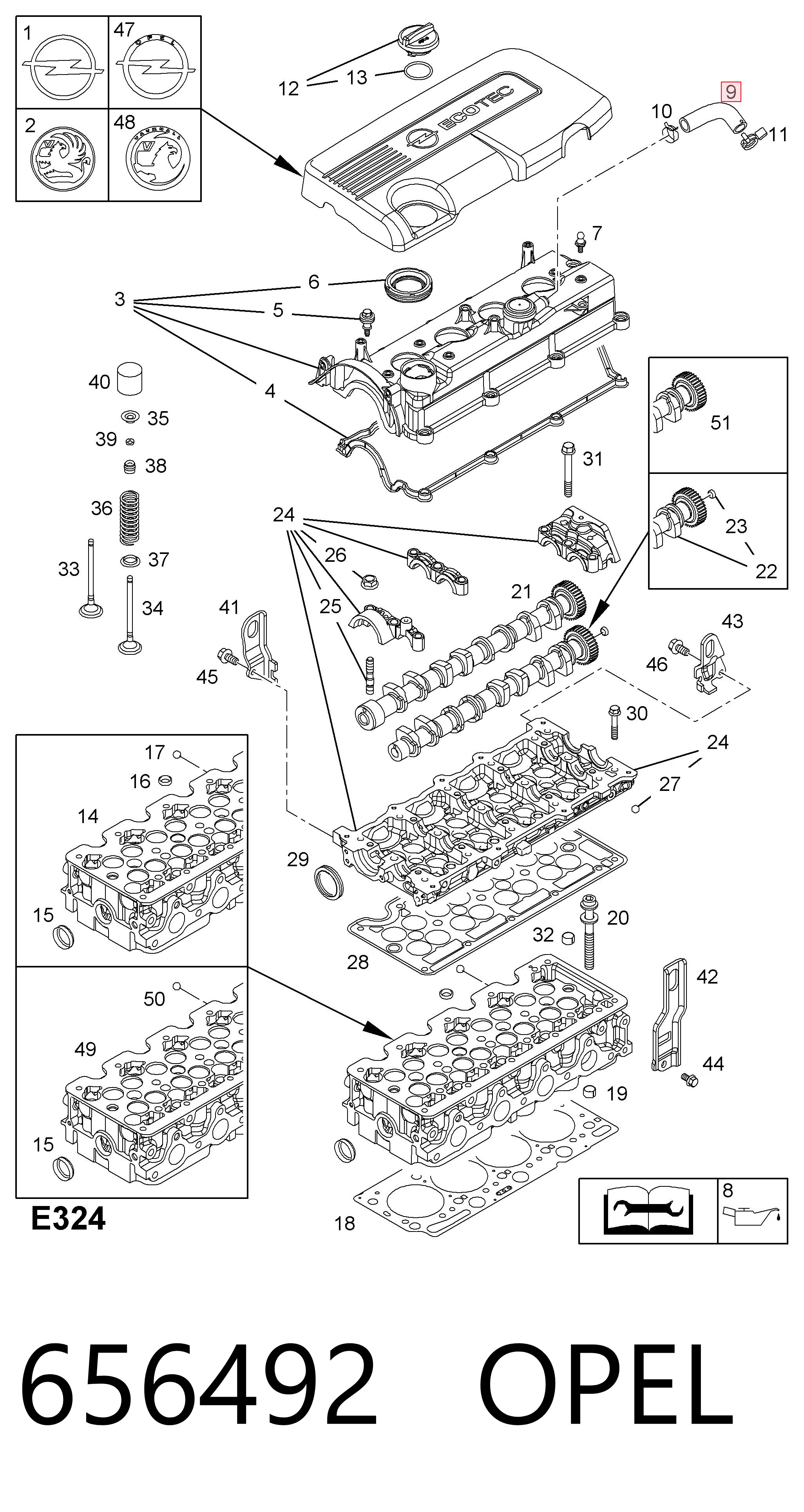 656492 Opel Cano derivado de ventilação de cárter (de separador de óleo)