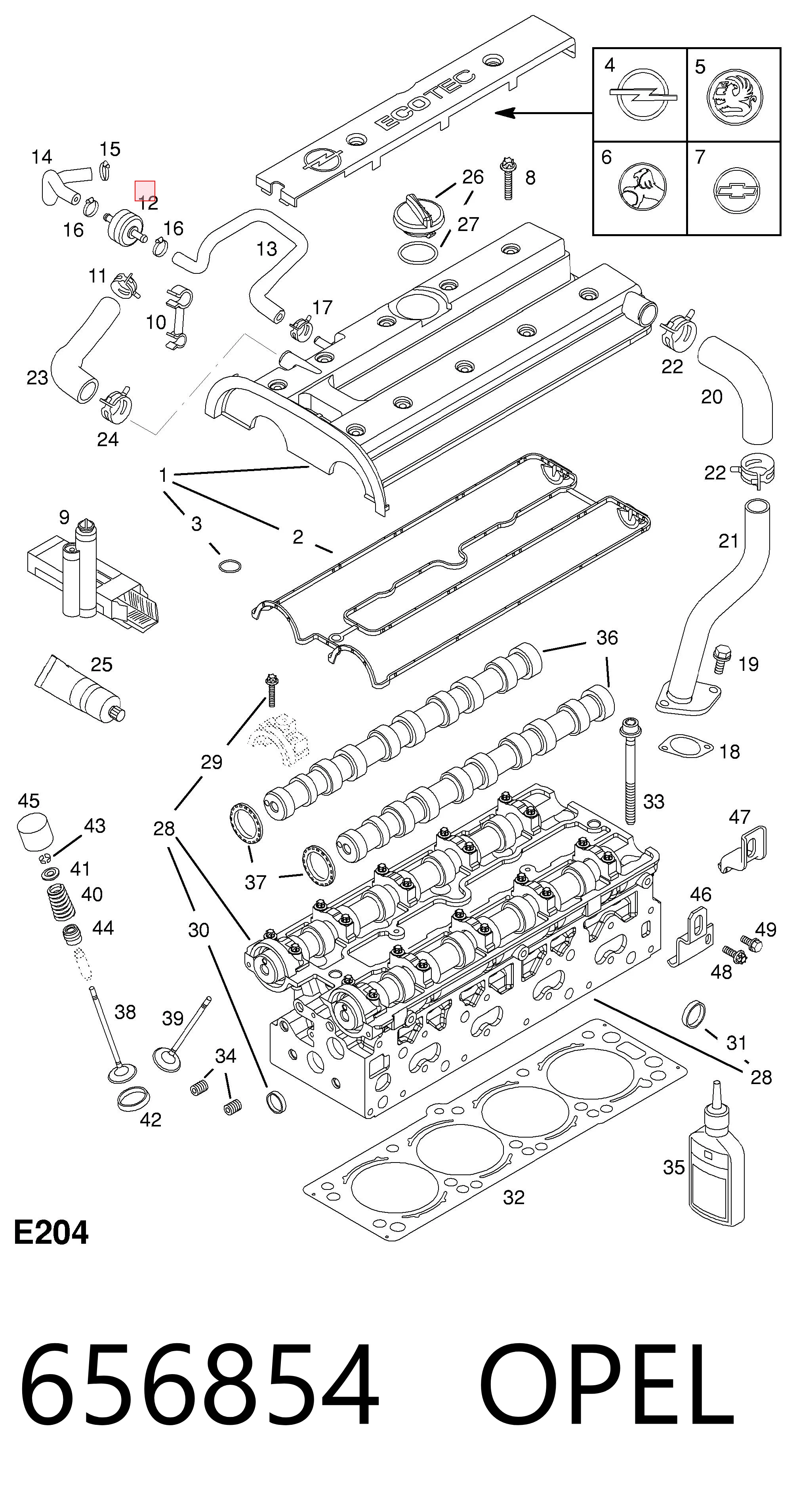 656854 General Motors Válvula PCV de ventilação dos gases de cárter