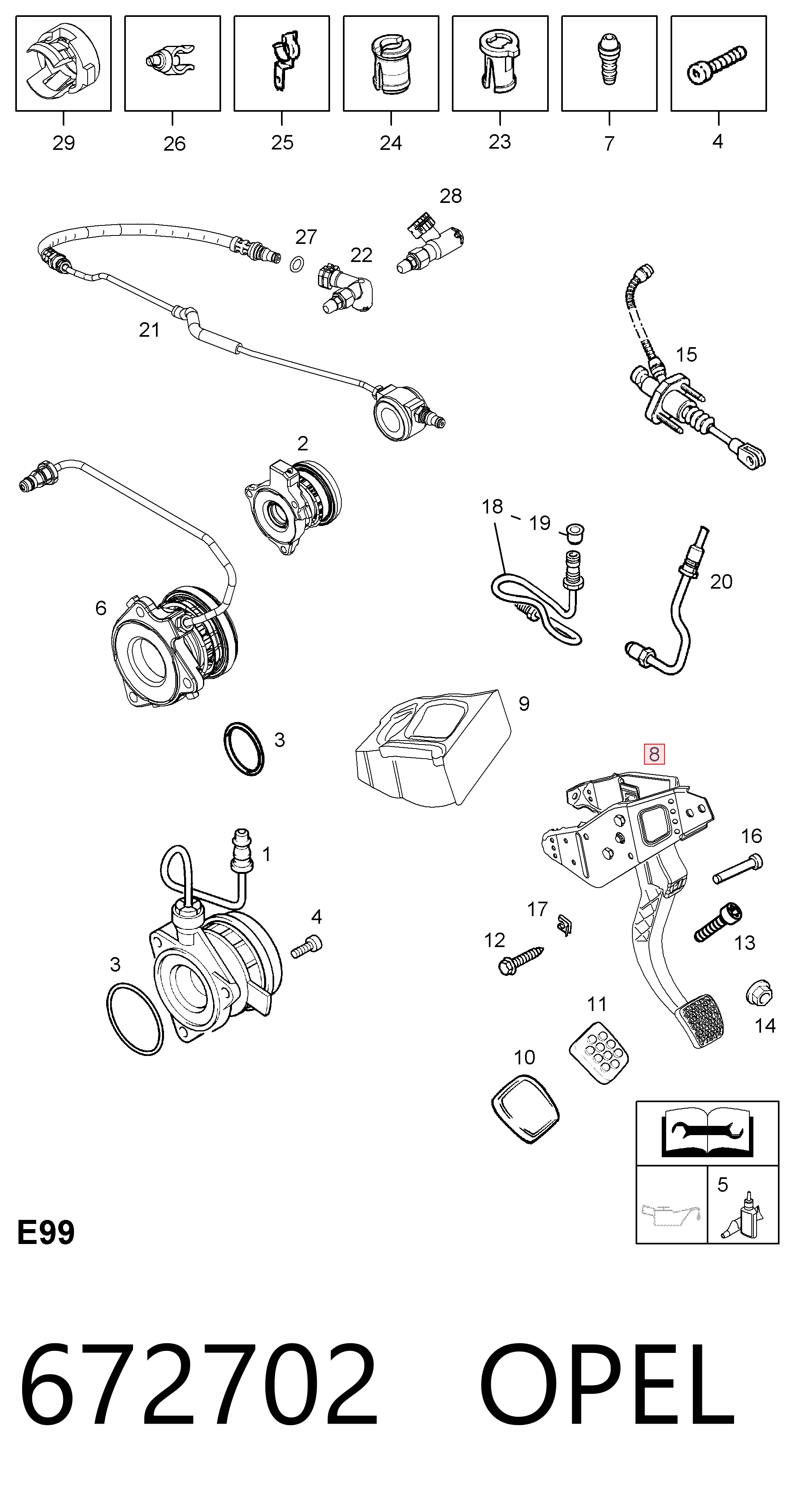 Pedal de embraiagem Opel Astra H L35
