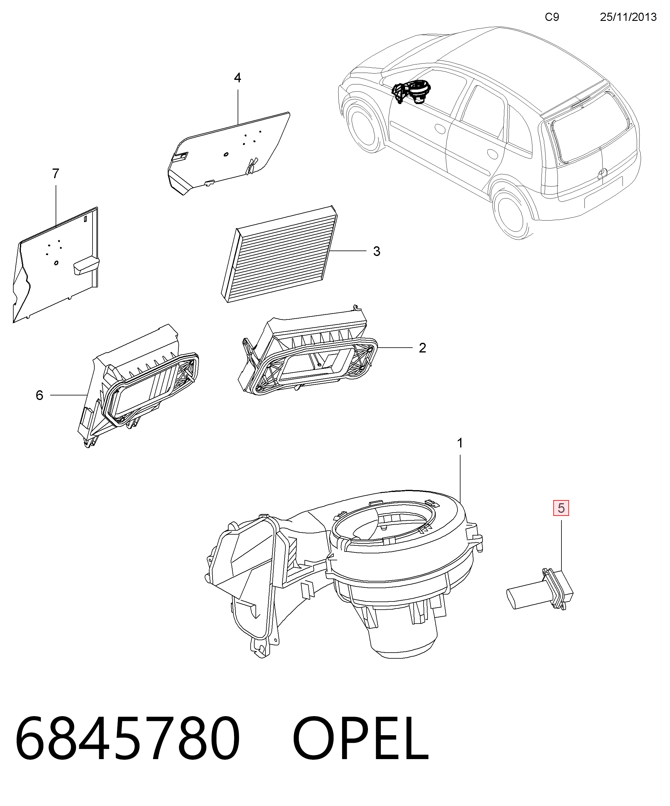 6845780 Opel Resistor (resistência) de ventilador de forno (de aquecedor de salão)