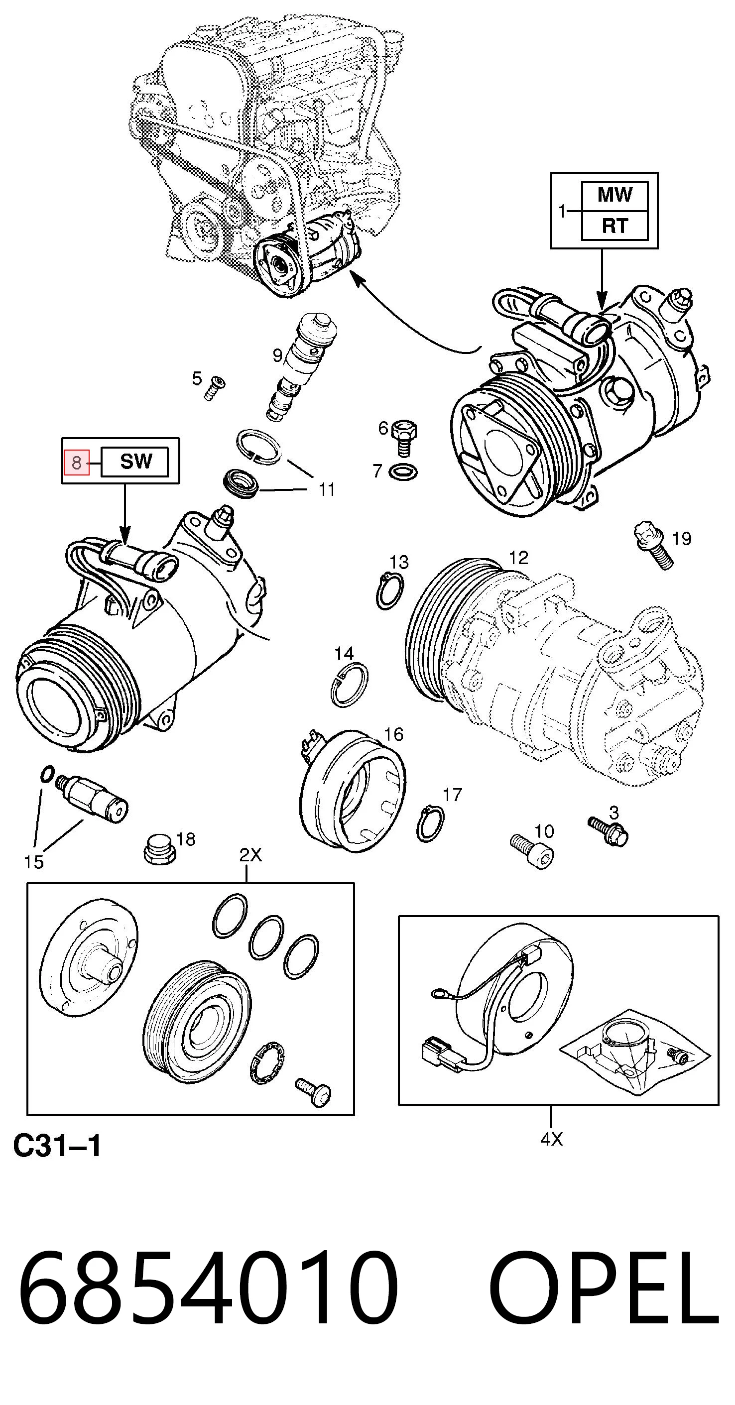 6854010 Opel Compressor de aparelho de ar condicionado